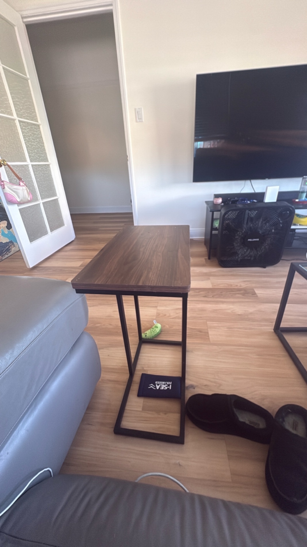 Modern Wood and Metal C-Shaped Side Table