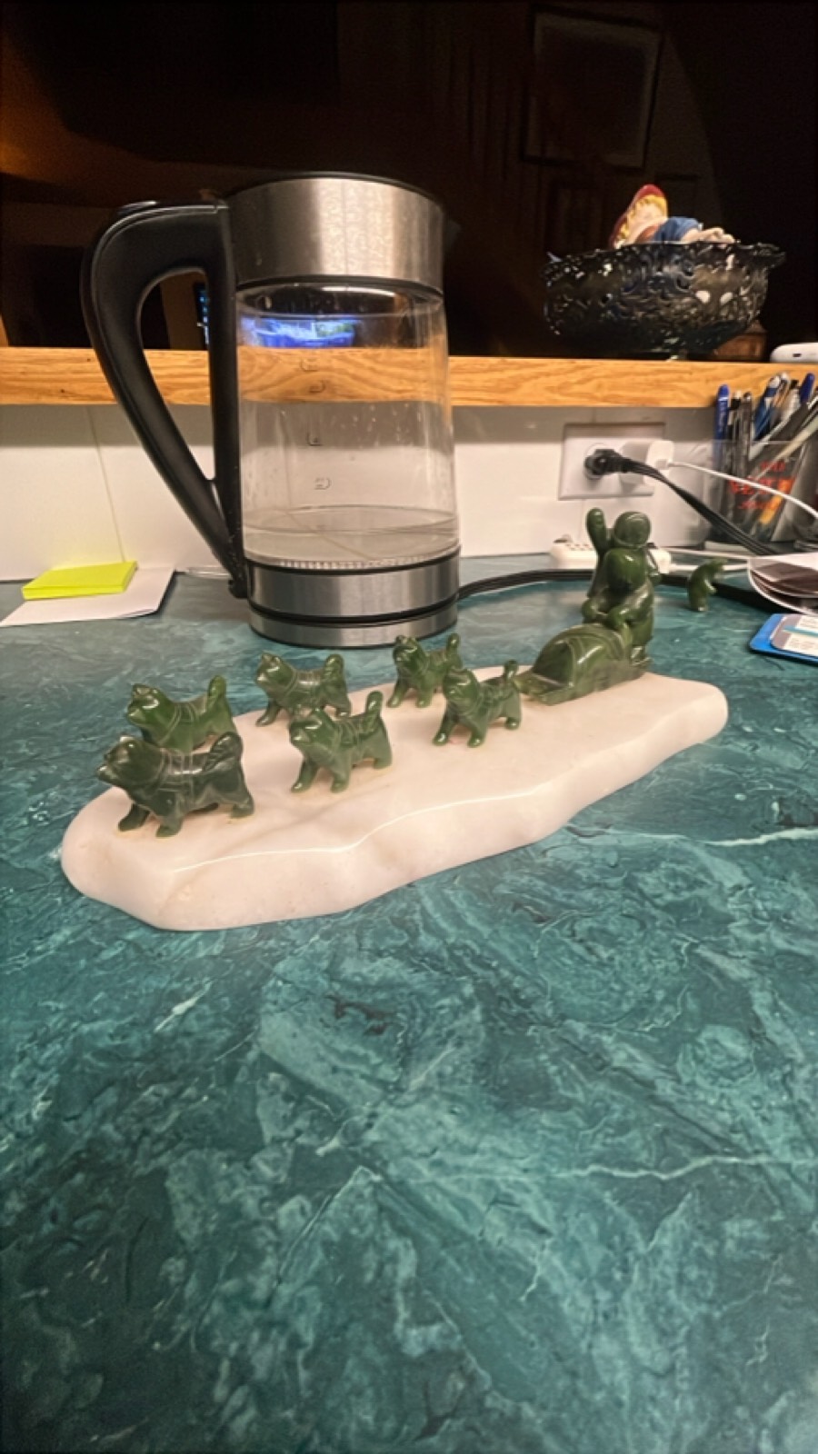 Greenstone Dog Sled Sculpture