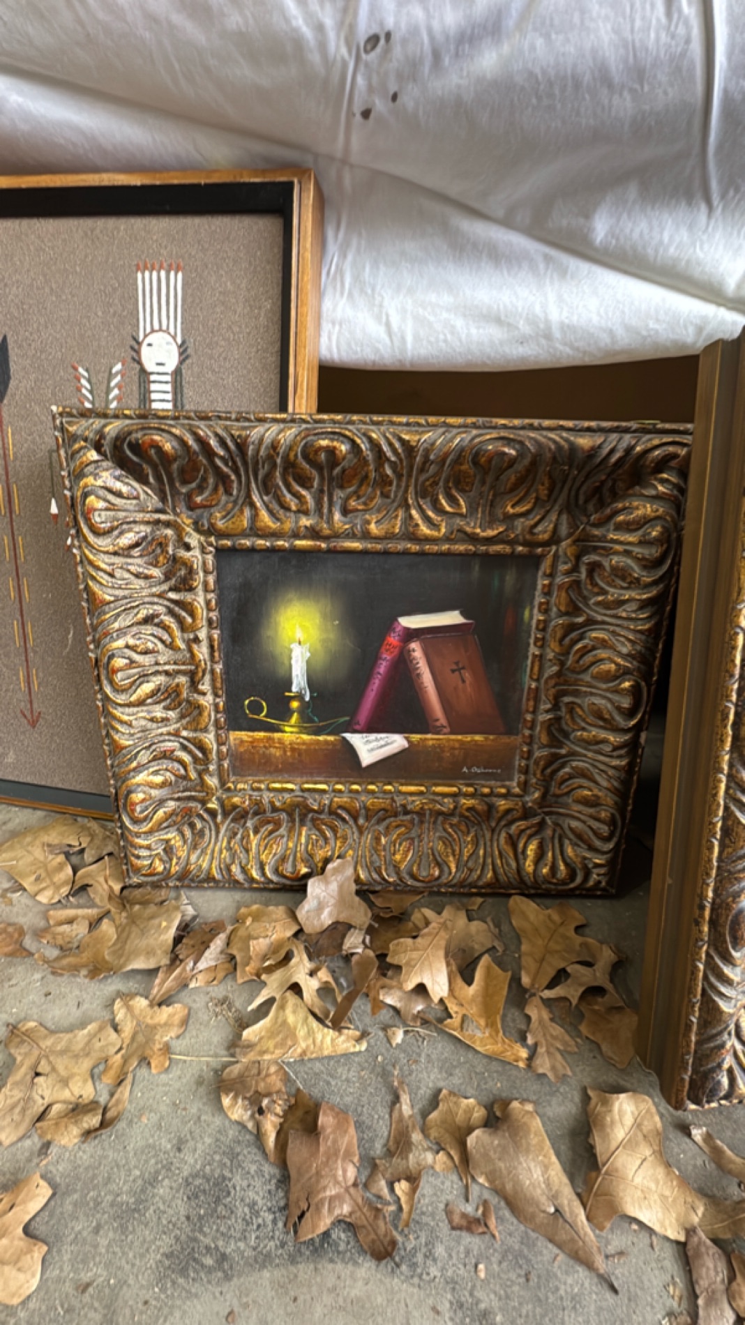 Framed Candlelight Still Life Painting