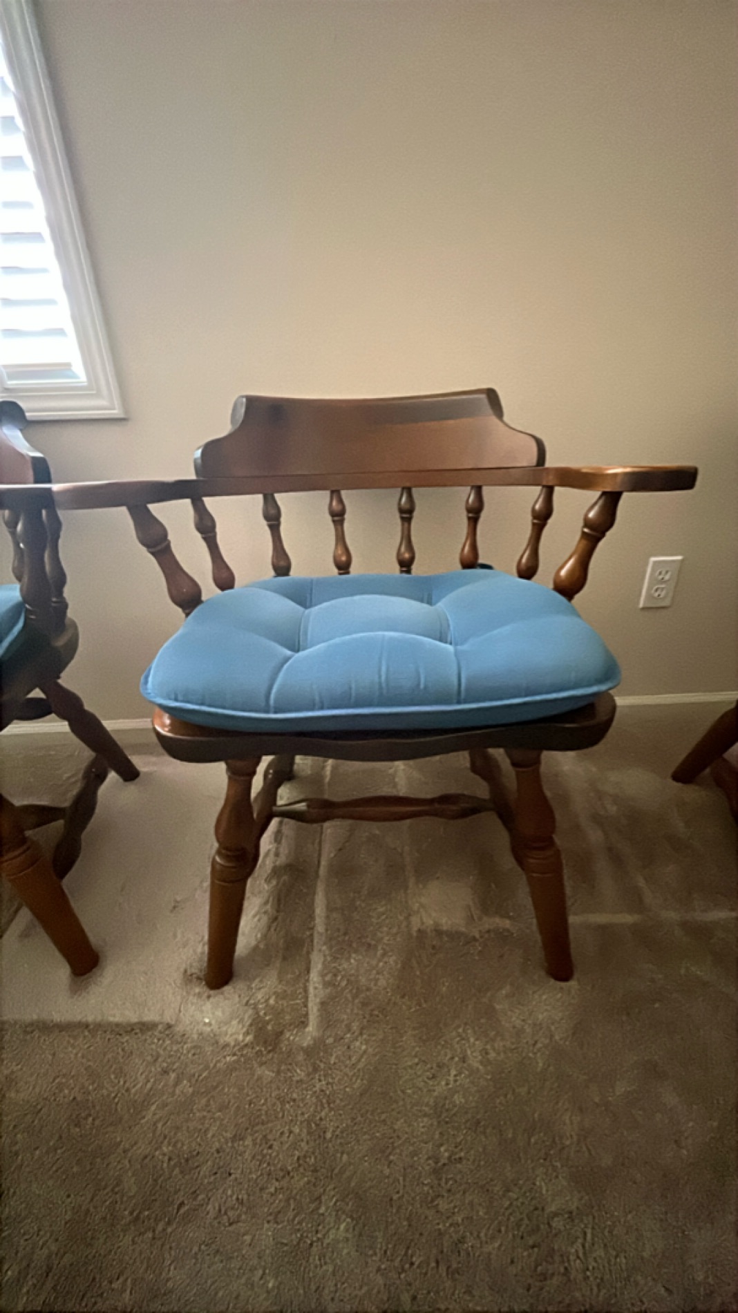 Wooden Dining Chair with Blue Cushion
