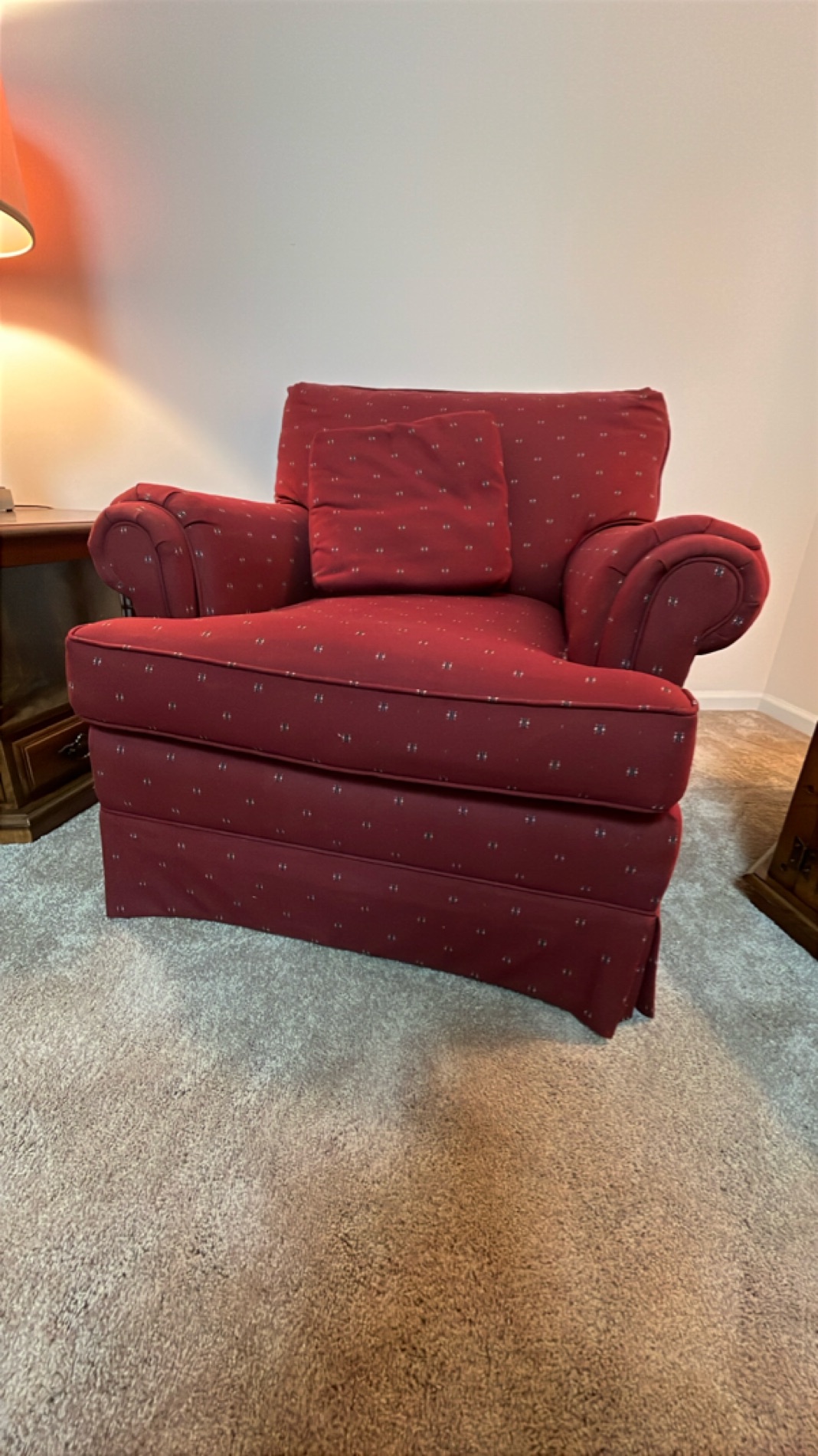 Plush Red Armchair with Rolled Arms