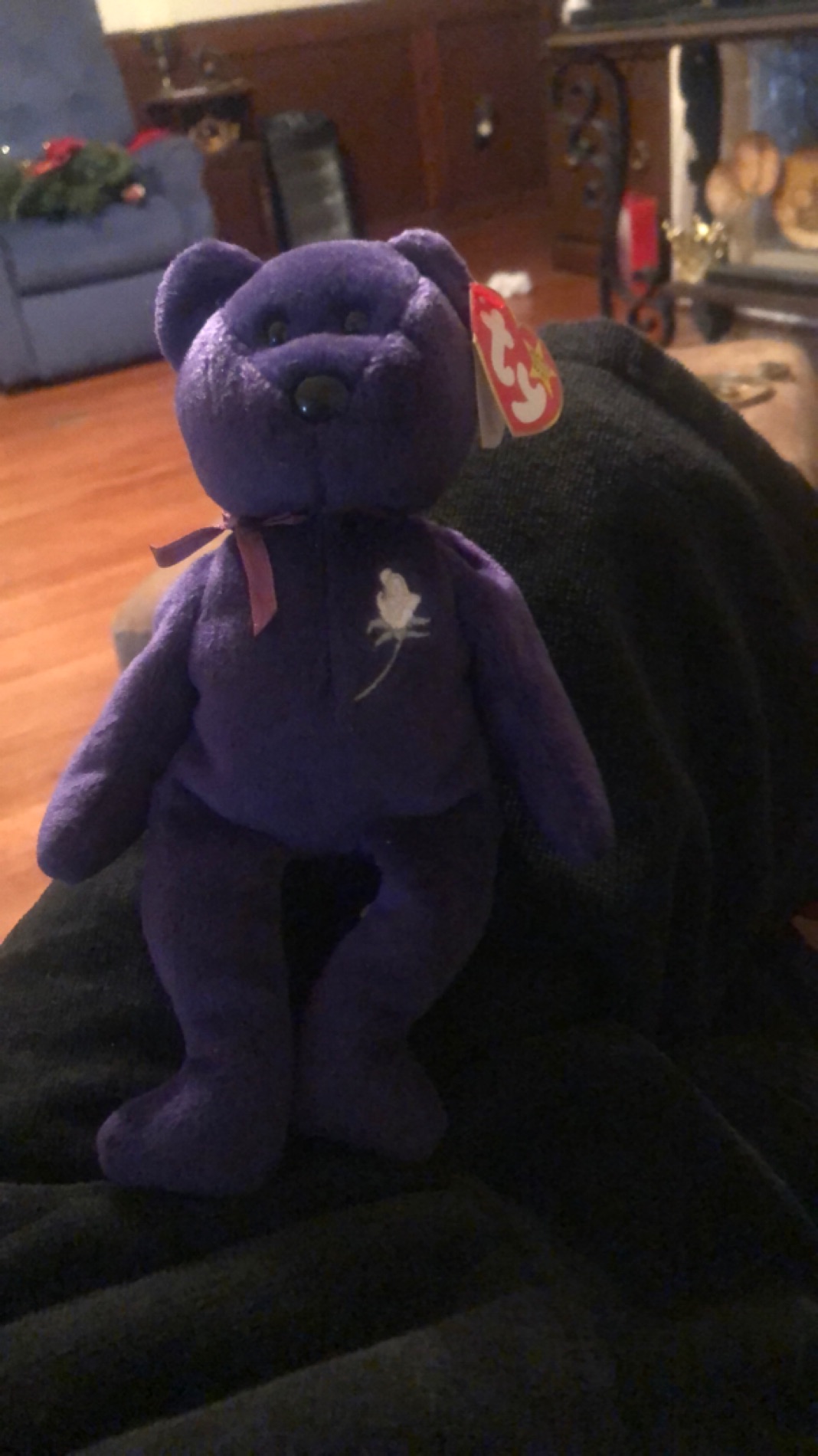 Rare Purple Beanie Baby with White Rose Embroidery