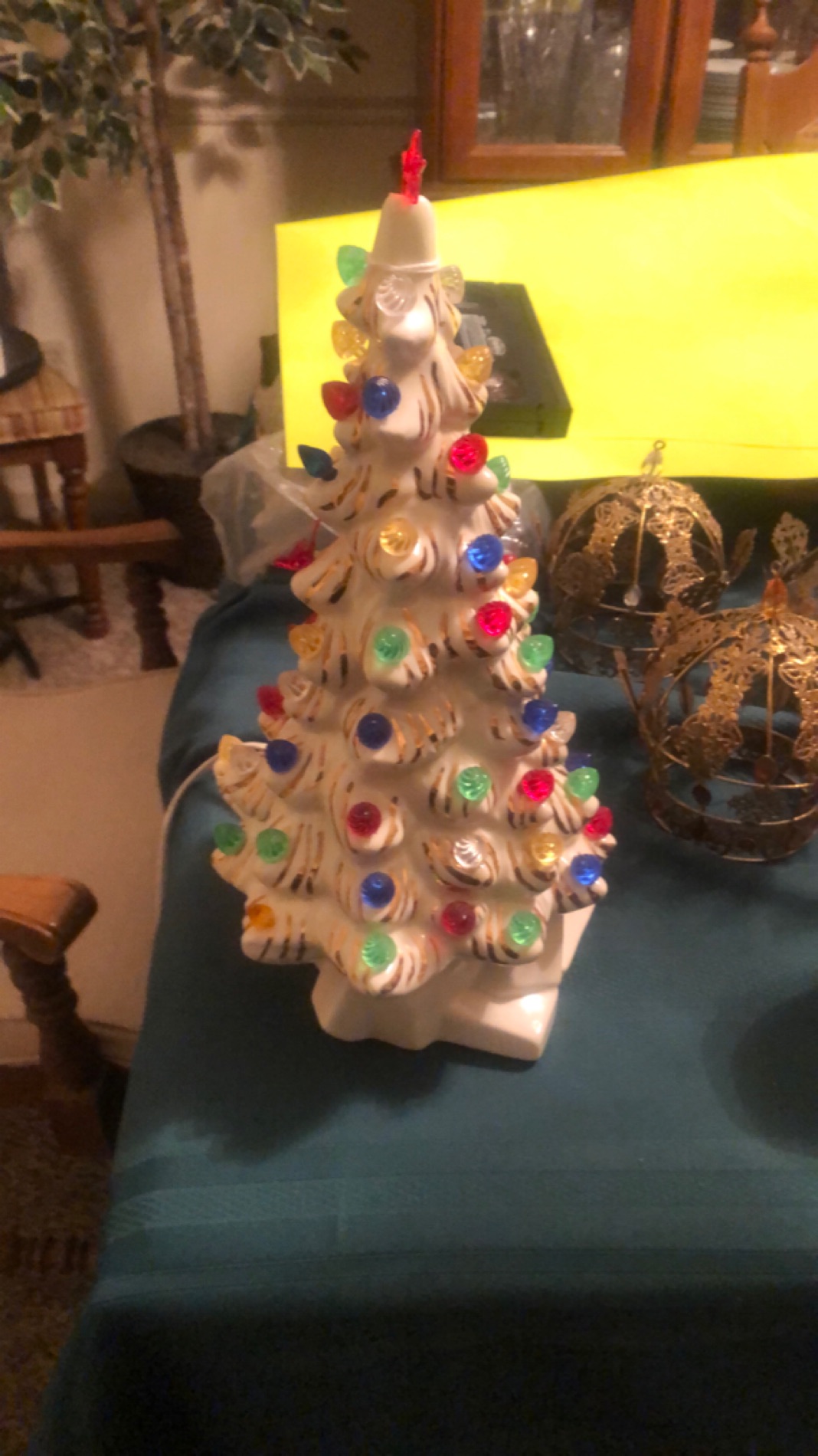 Vintage Ceramic Christmas Tree with Multicolored Lights