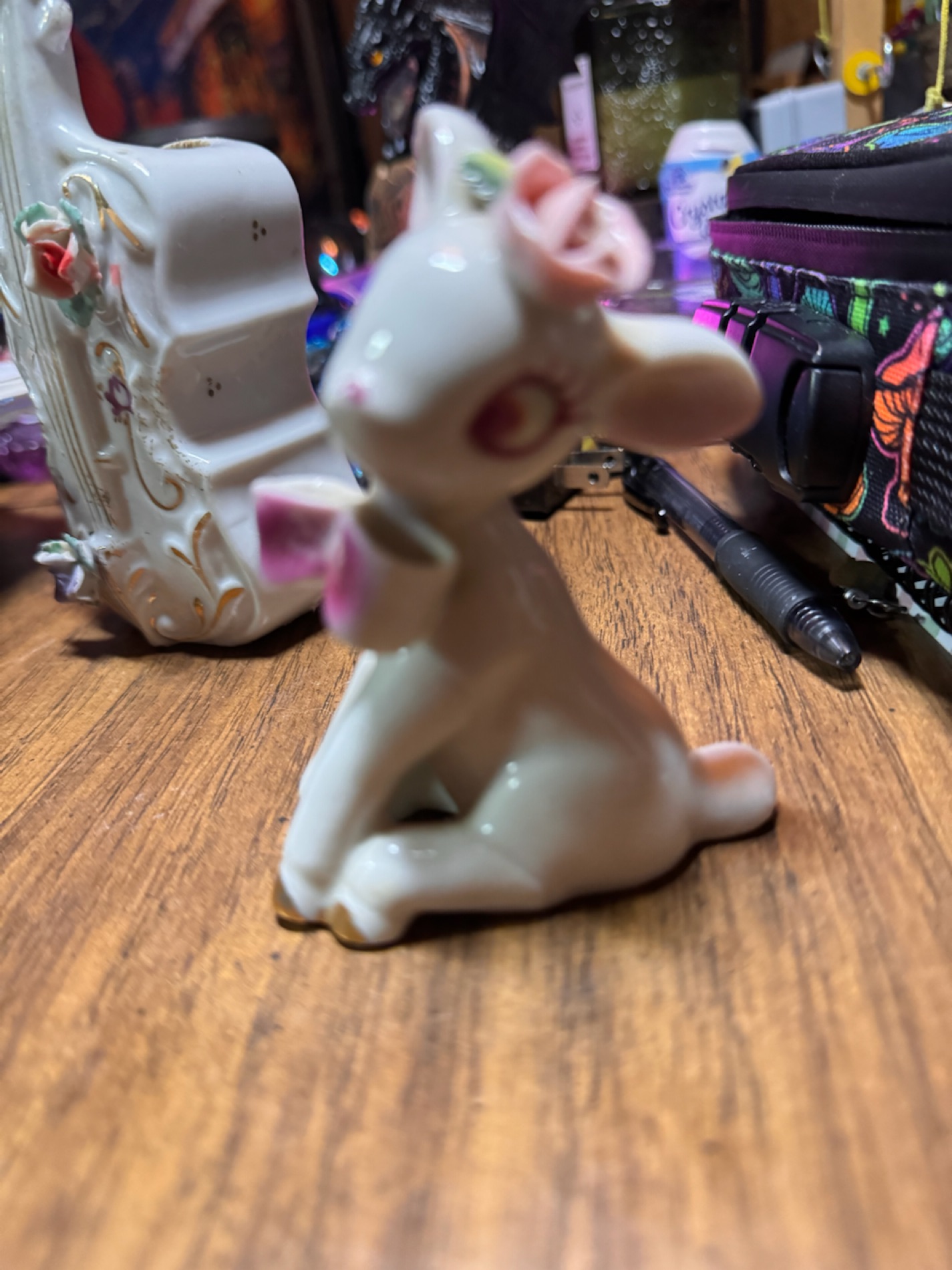 Porcelain Rabbit Figurine with Floral Details