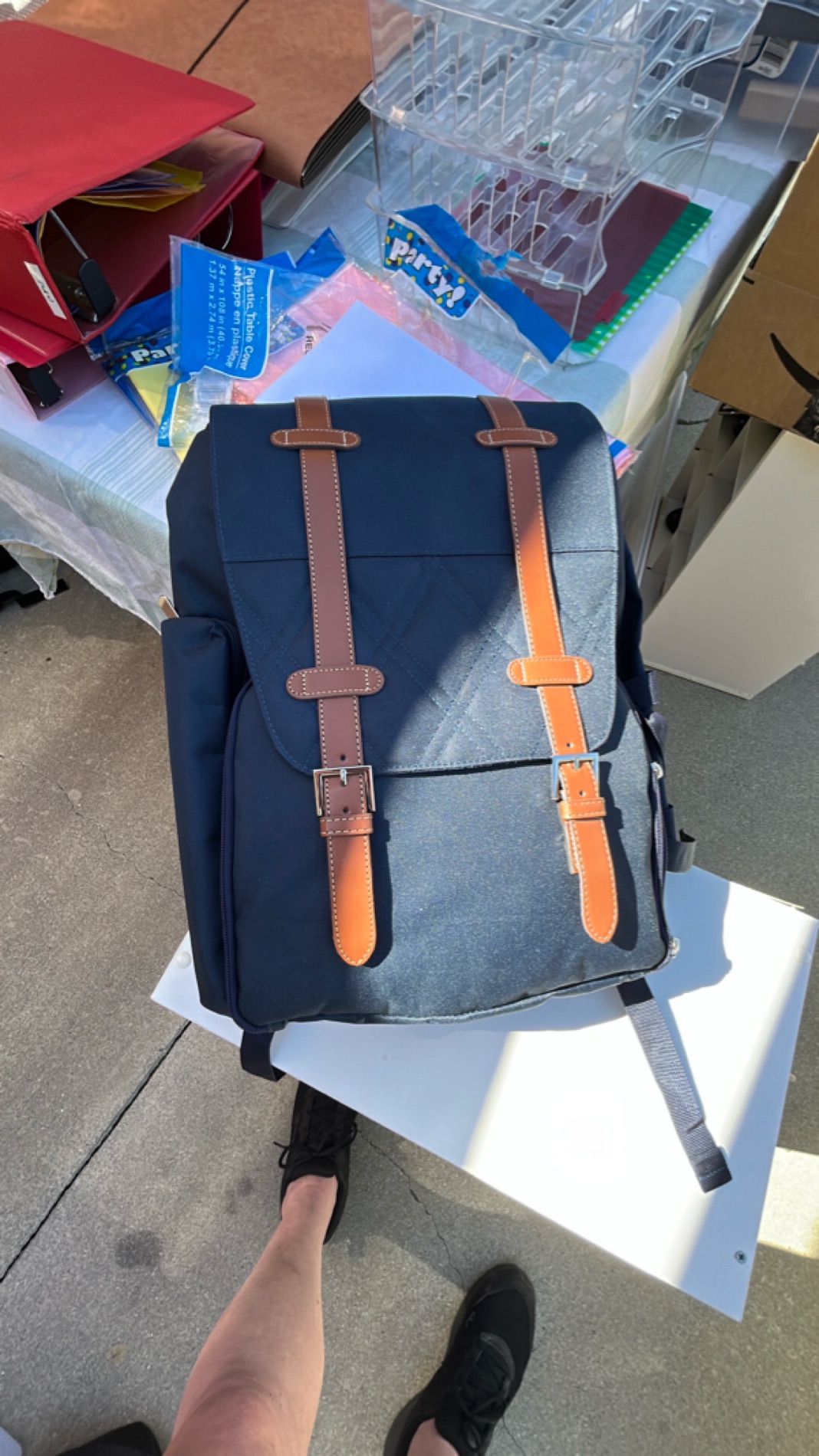 Stylish Navy Backpack with Leather Straps