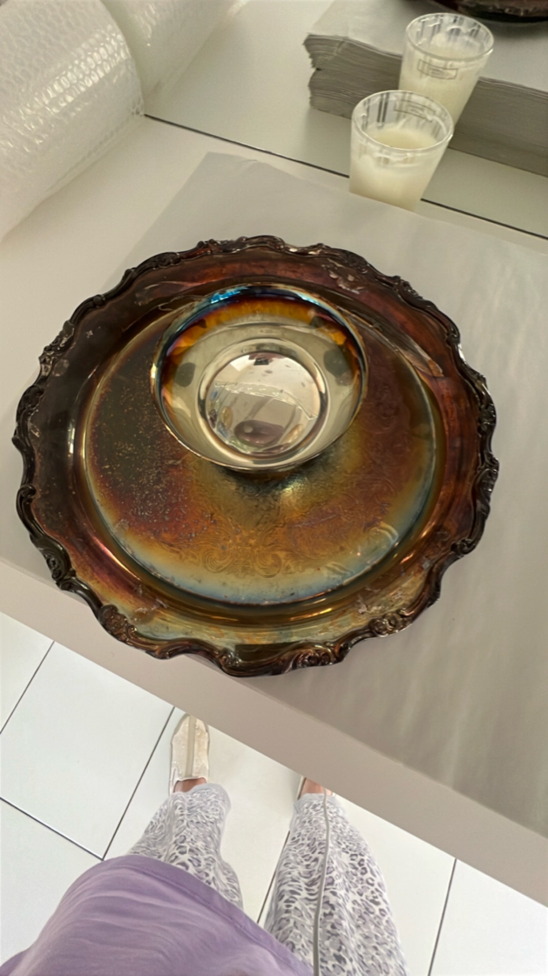 Vintage Carnival Glass Serving Platter Set