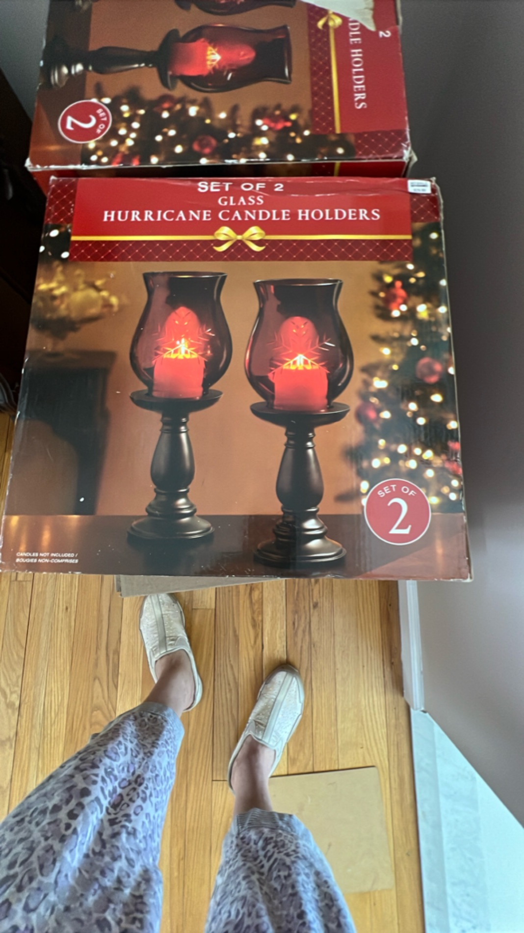 Set of 2 Glass Hurricane Candle Holders