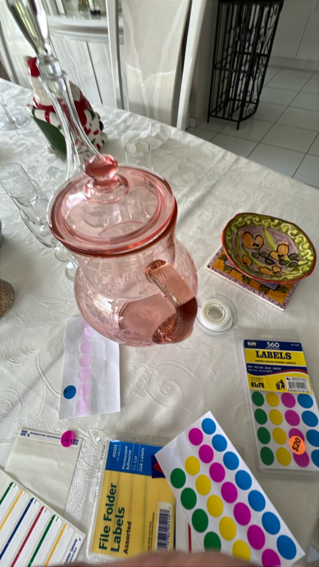 Vintage Pink Glass Pitcher with Lid