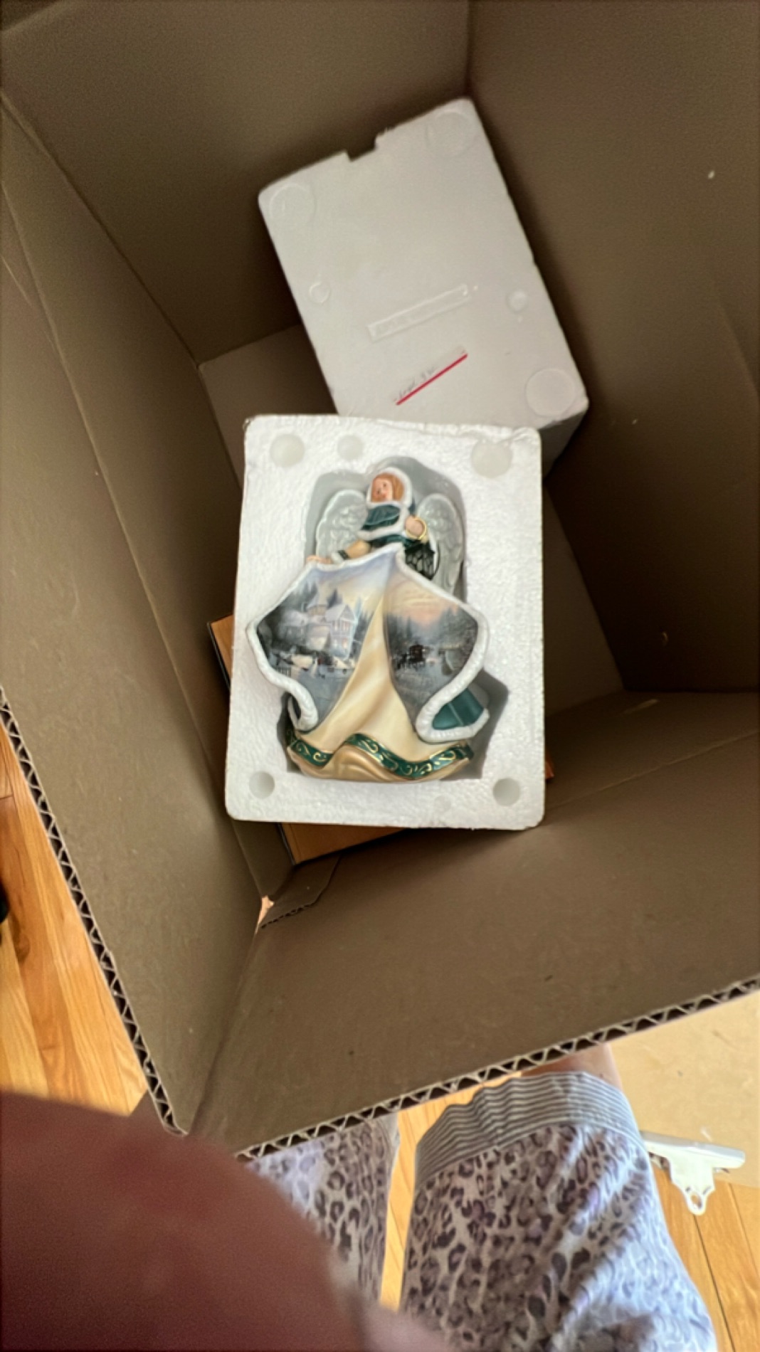 Decorative Angel Figurine with Scenic Print