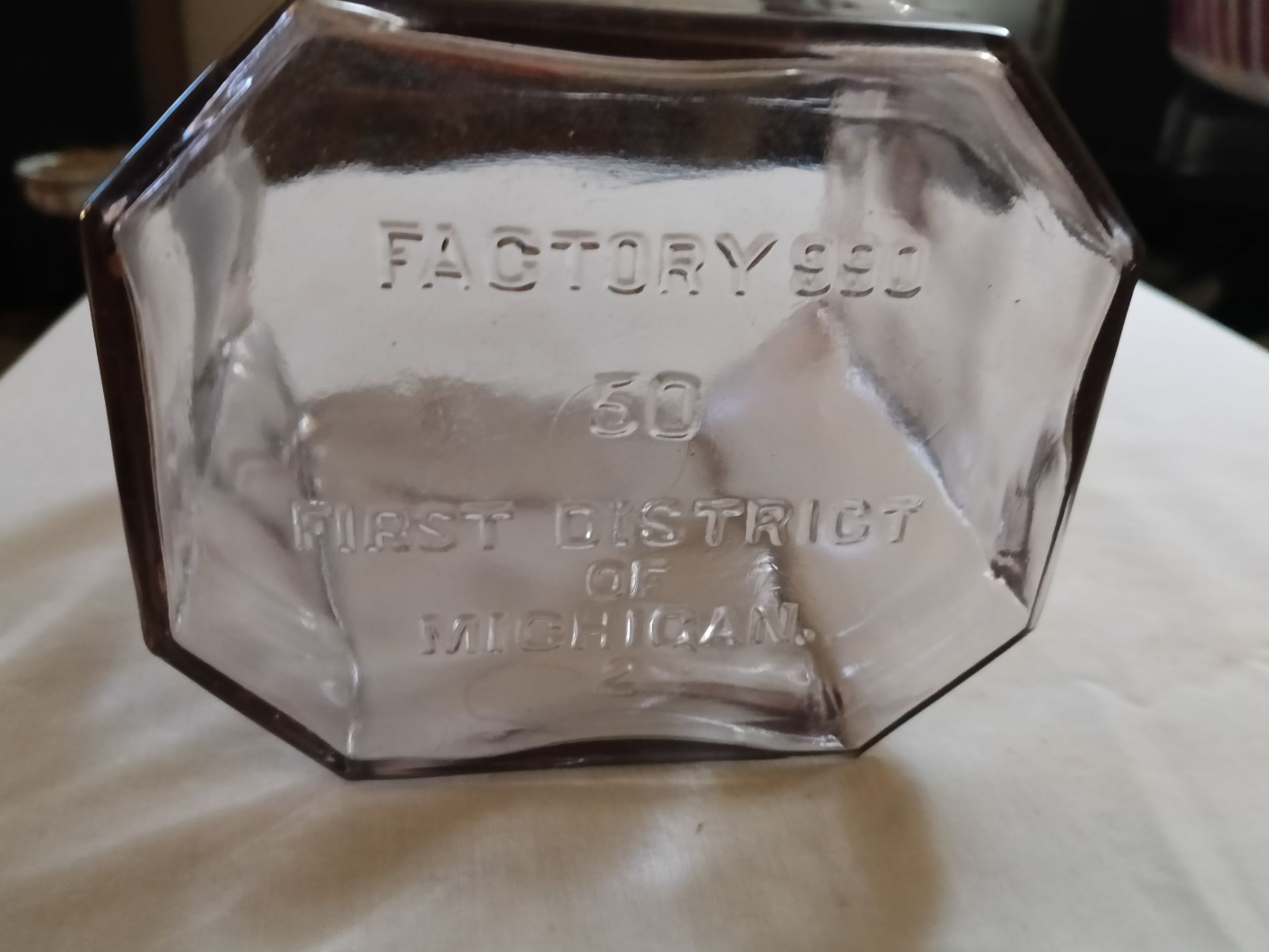 Vintage Octagonal Glass Jar from Michigan