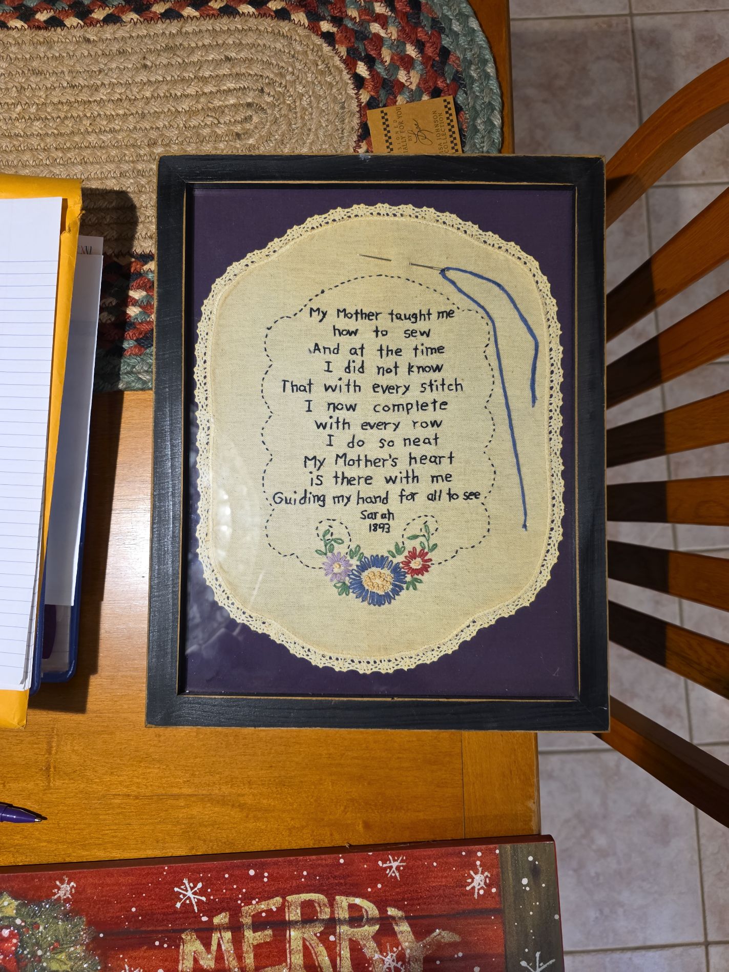 Framed Embroidered Poem Artwork