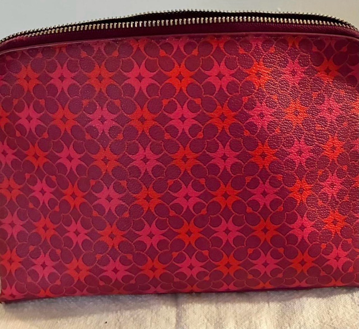 Coach Red and Pink Patterned Zipper Pouch photo