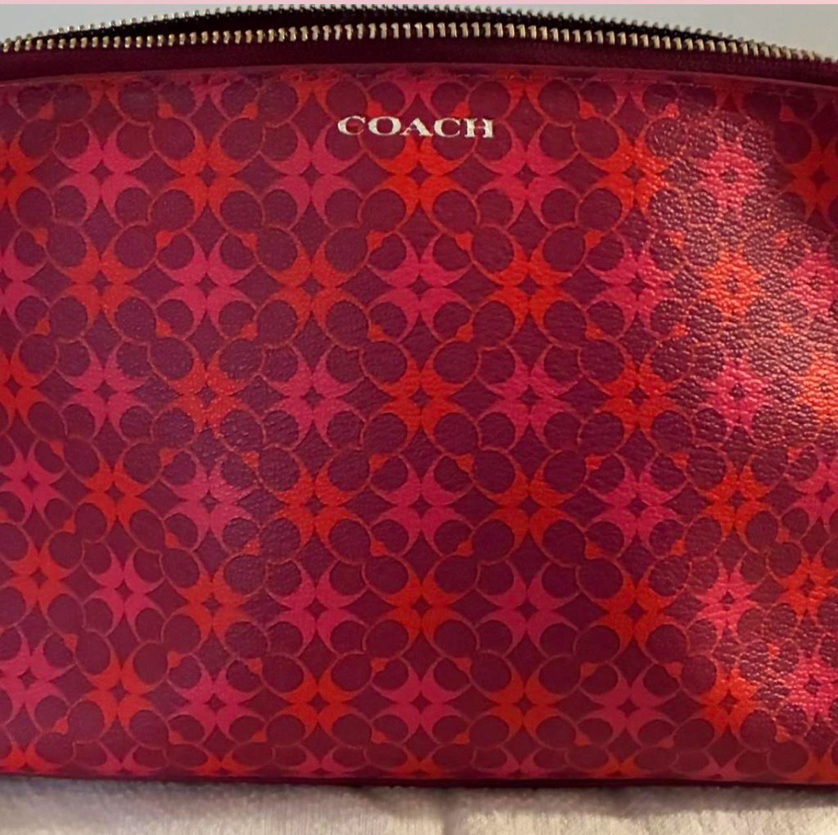 Coach Red and Pink Patterned Zipper Pouch