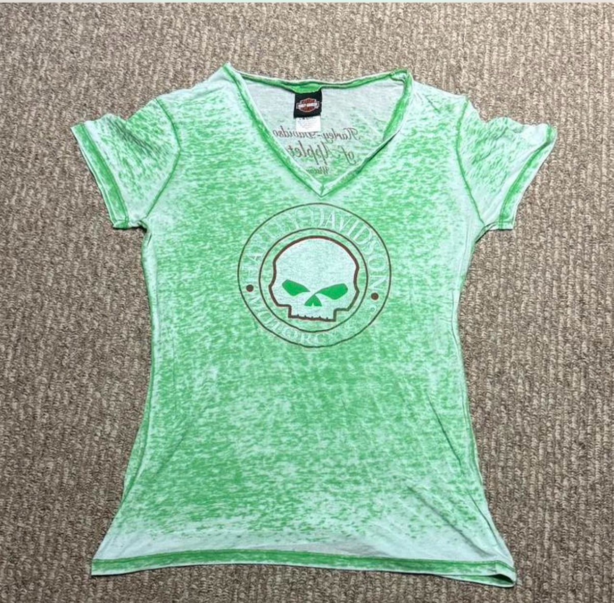 Harley-Davidson Green Acid Wash Women's T-Shirt - Size L