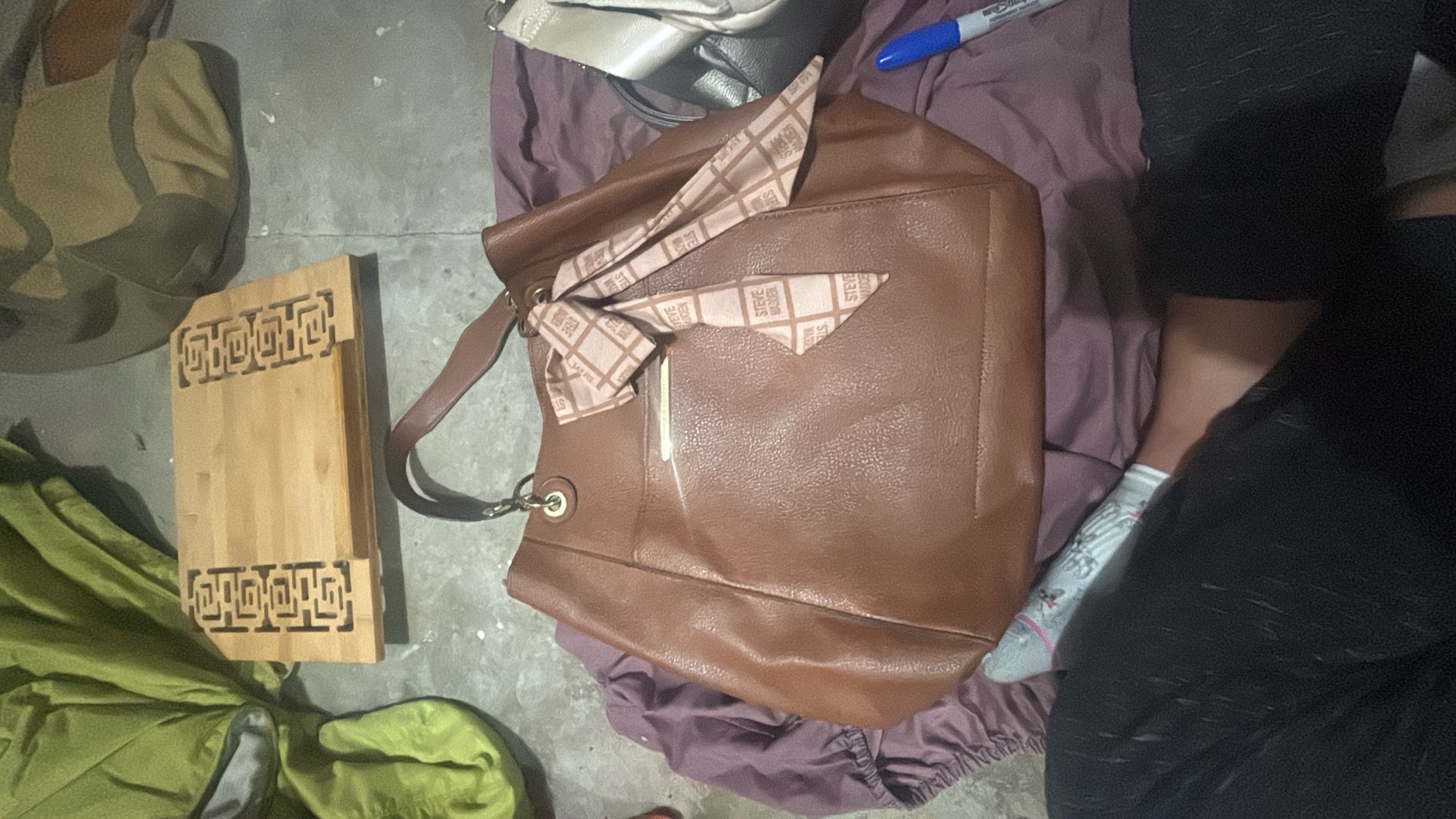 Steve Madden Brown Tote Bag with Scarf Accent
