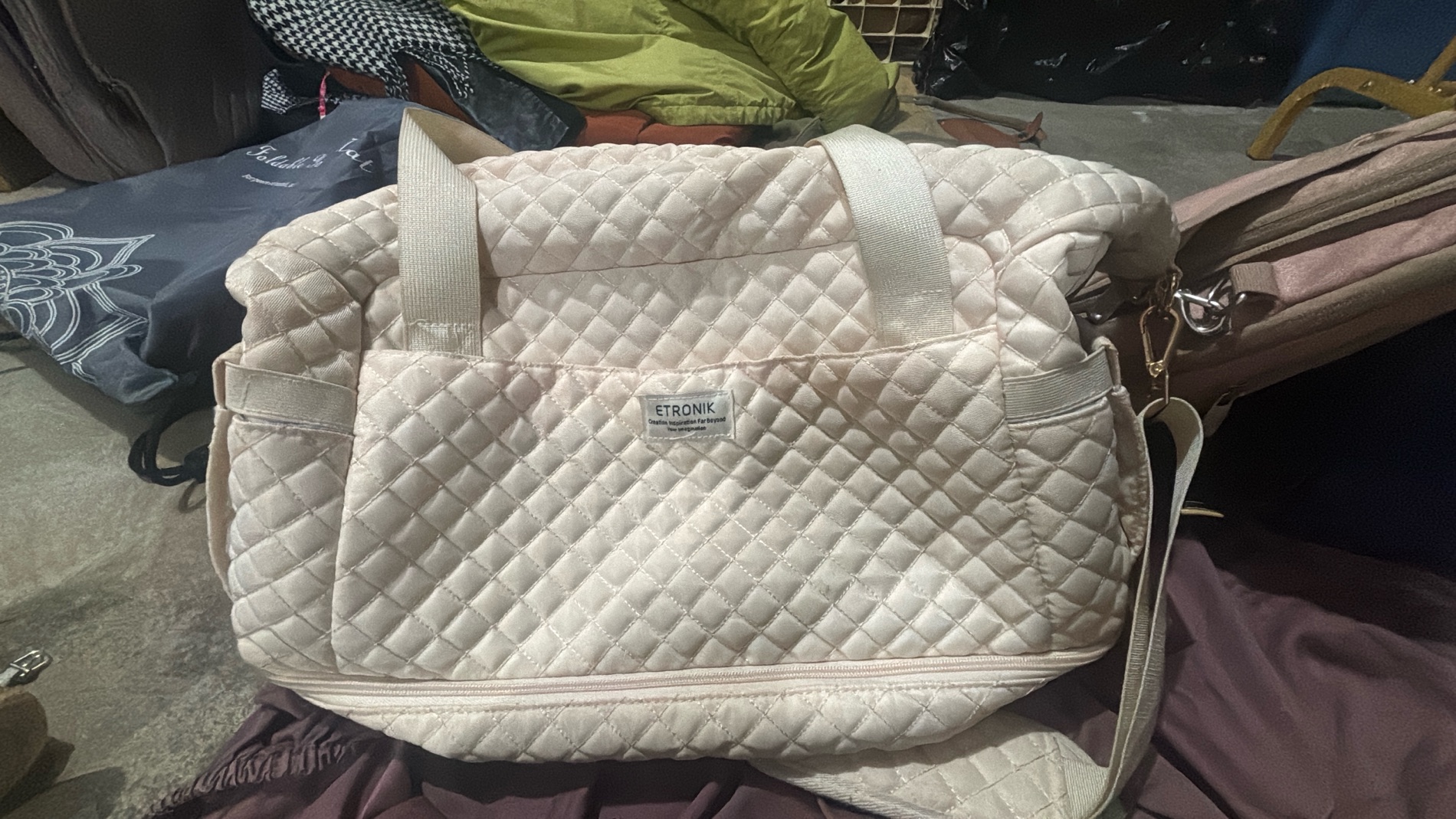 Etronik Quilted Duffle Bag with Shoulder Strap