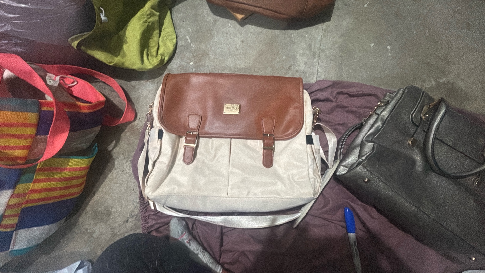 Faux Leather and Canvas Messenger Bag