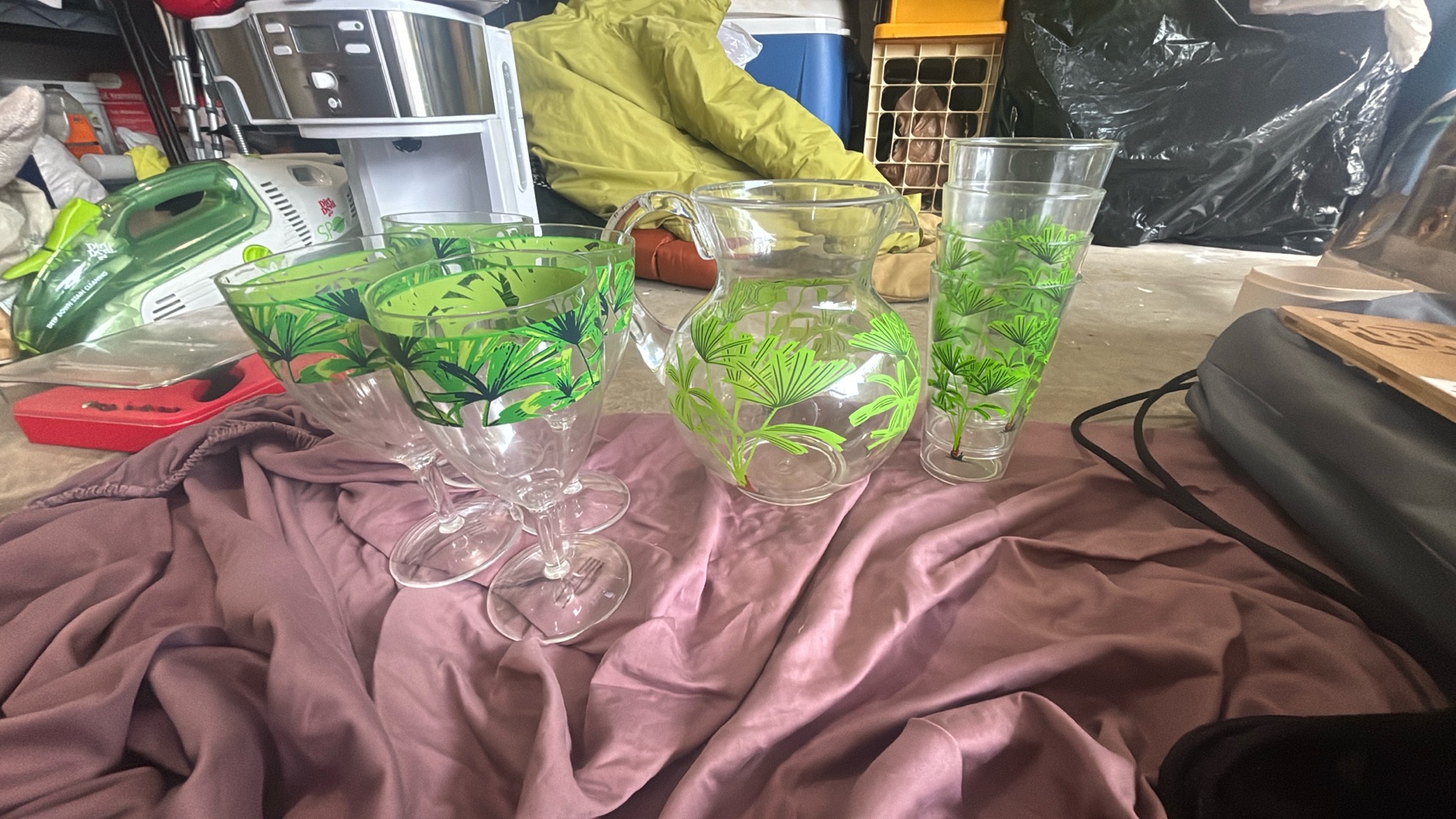 Tropical Palm Glassware Set with Pitcher