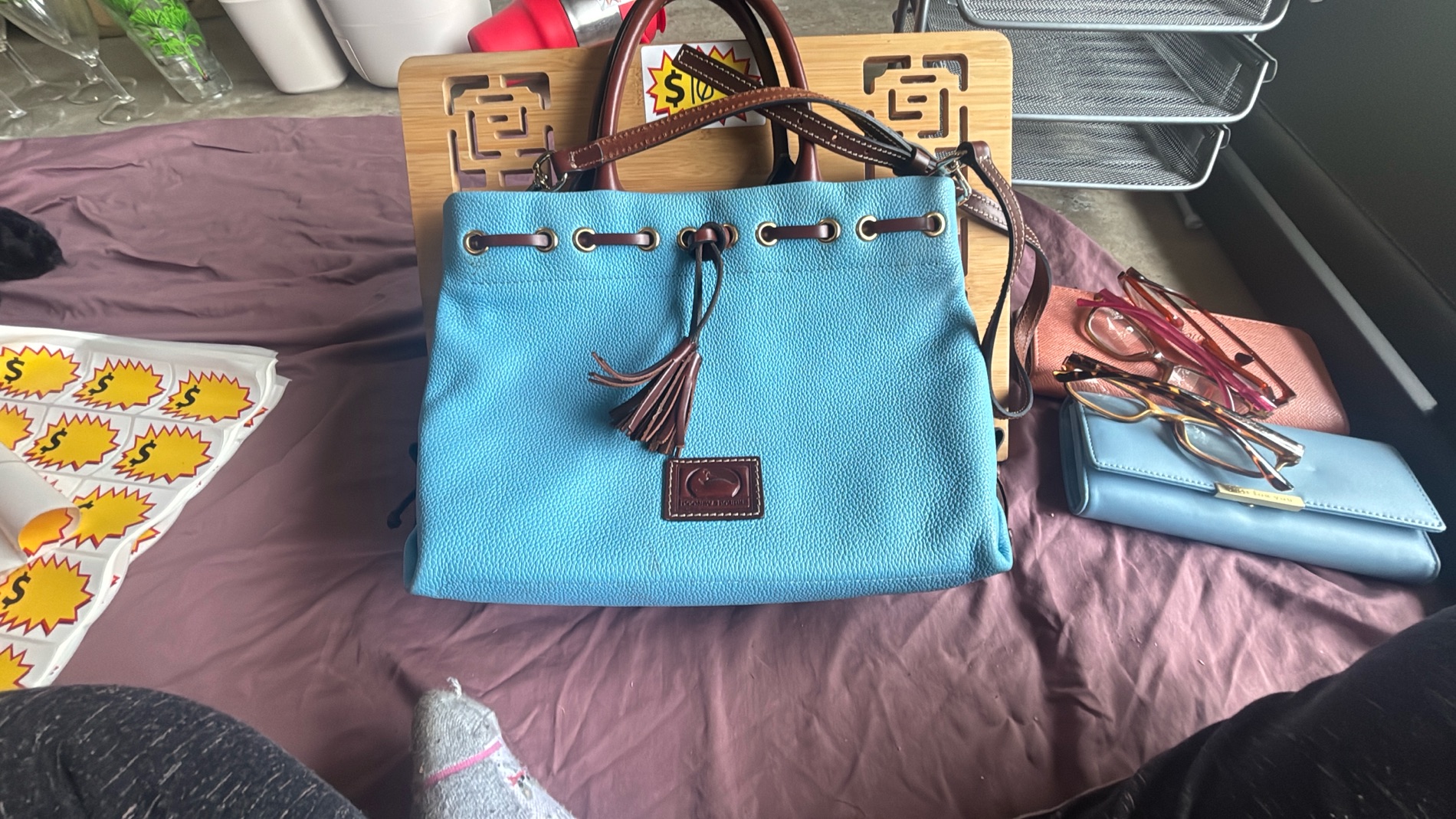 Blue Leather Handbag with Tassel