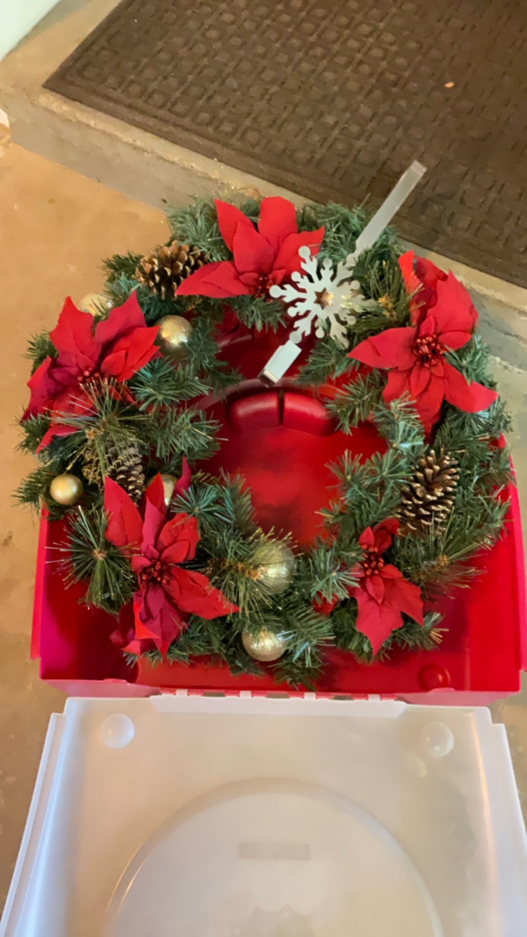 Holiday Poinsettia and Pinecone Wreath