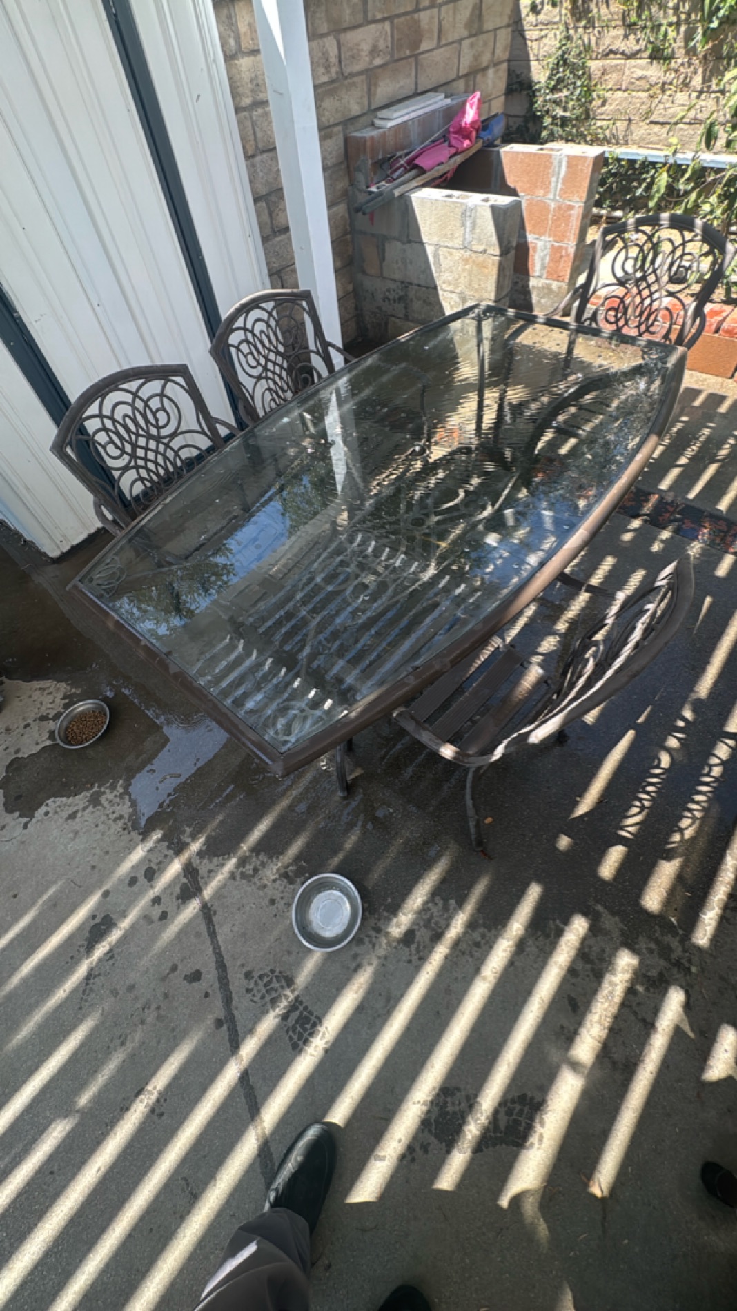 Elegant Outdoor Glass-Top Patio Dining Set with Metal Chairs