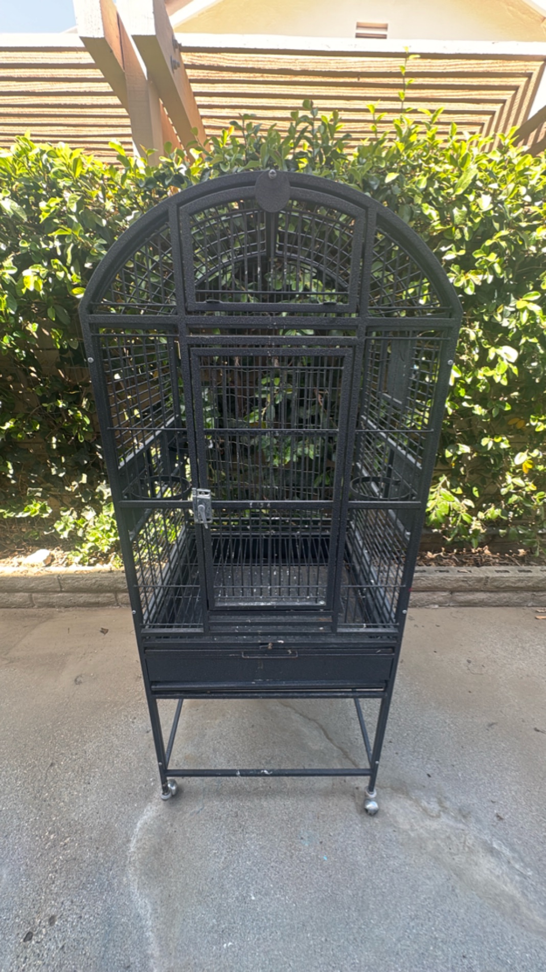 Large Black Metal Bird Cage with Stand and Wheels