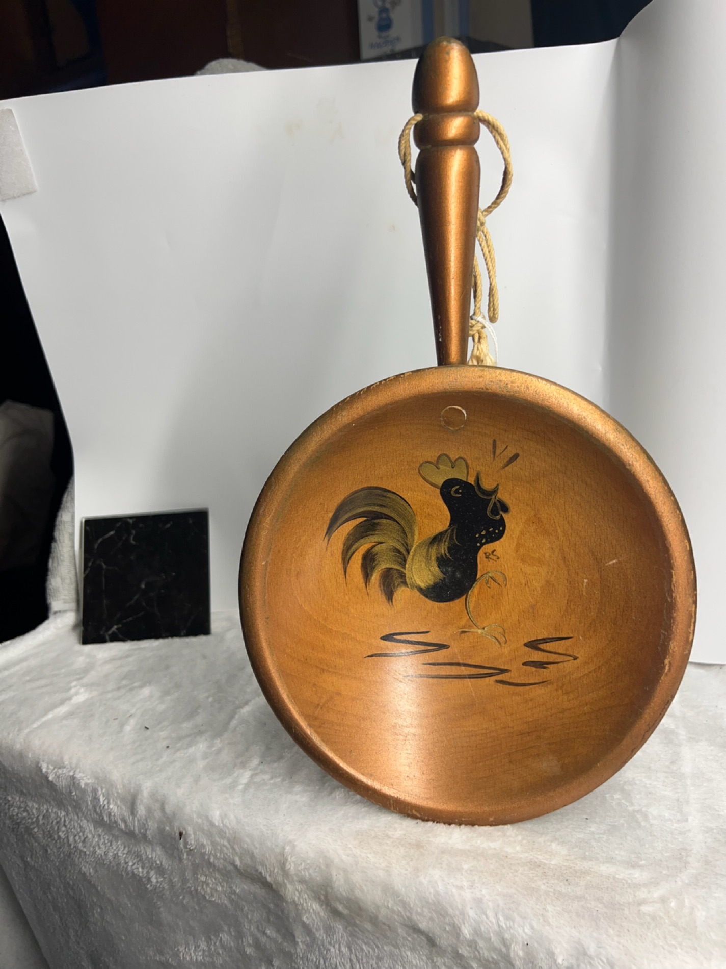 Hand-Painted Rooster Wall Plaque with Rope Detail