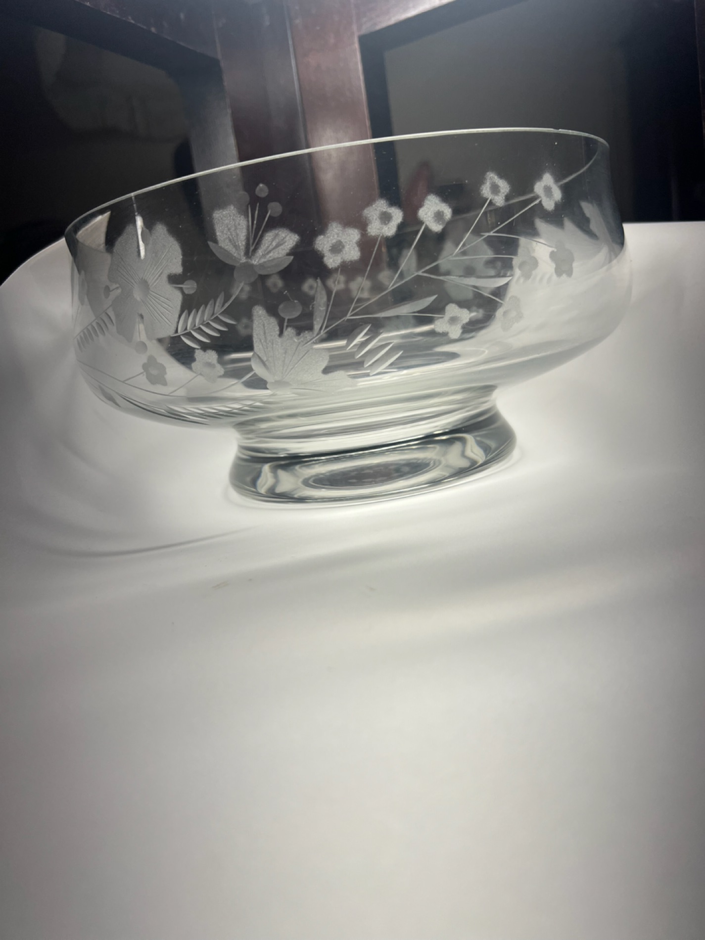 Etched Glass Floral Decor Bowl