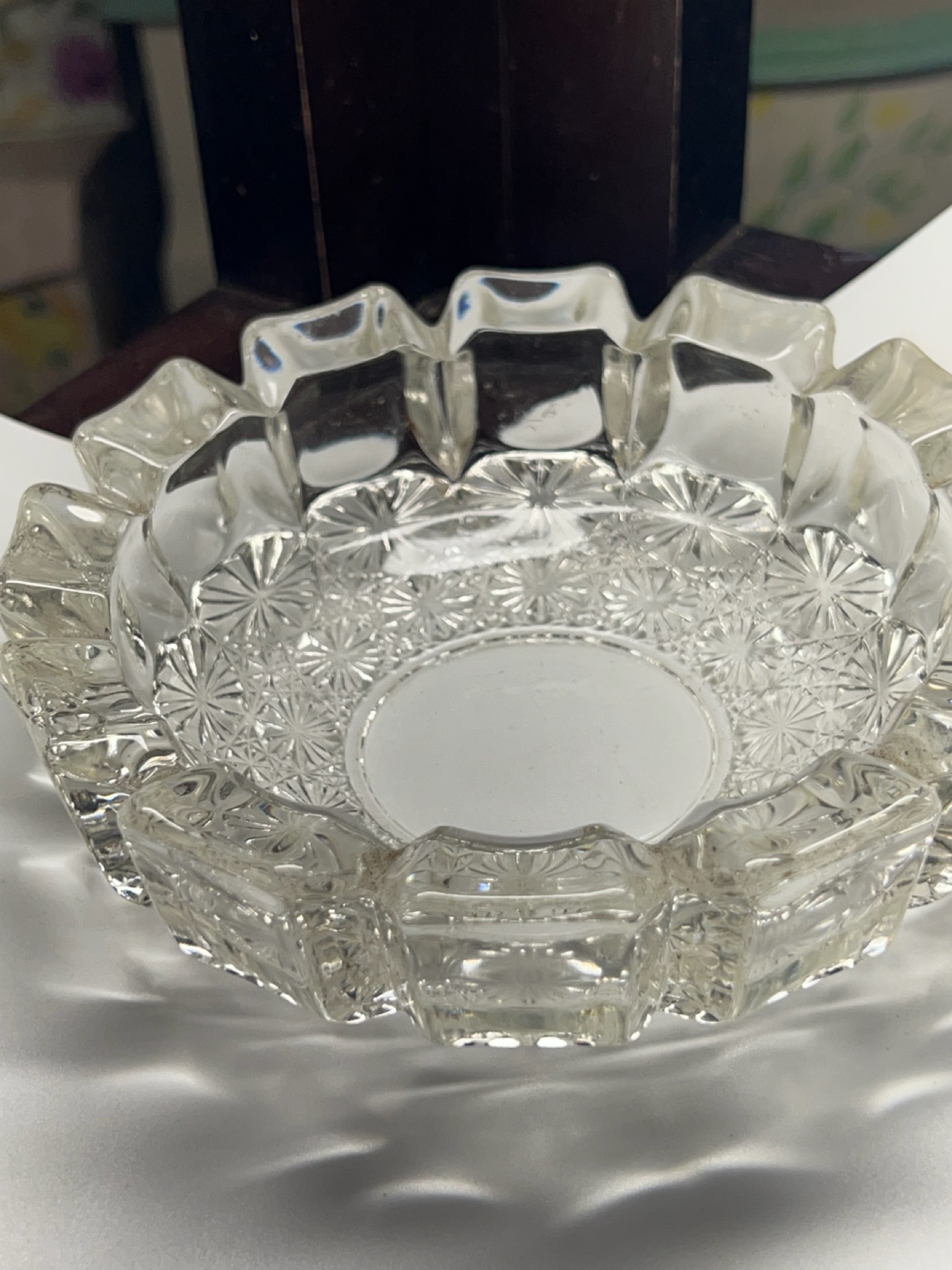 Crystal Cut Glass Bowl with Starburst Design