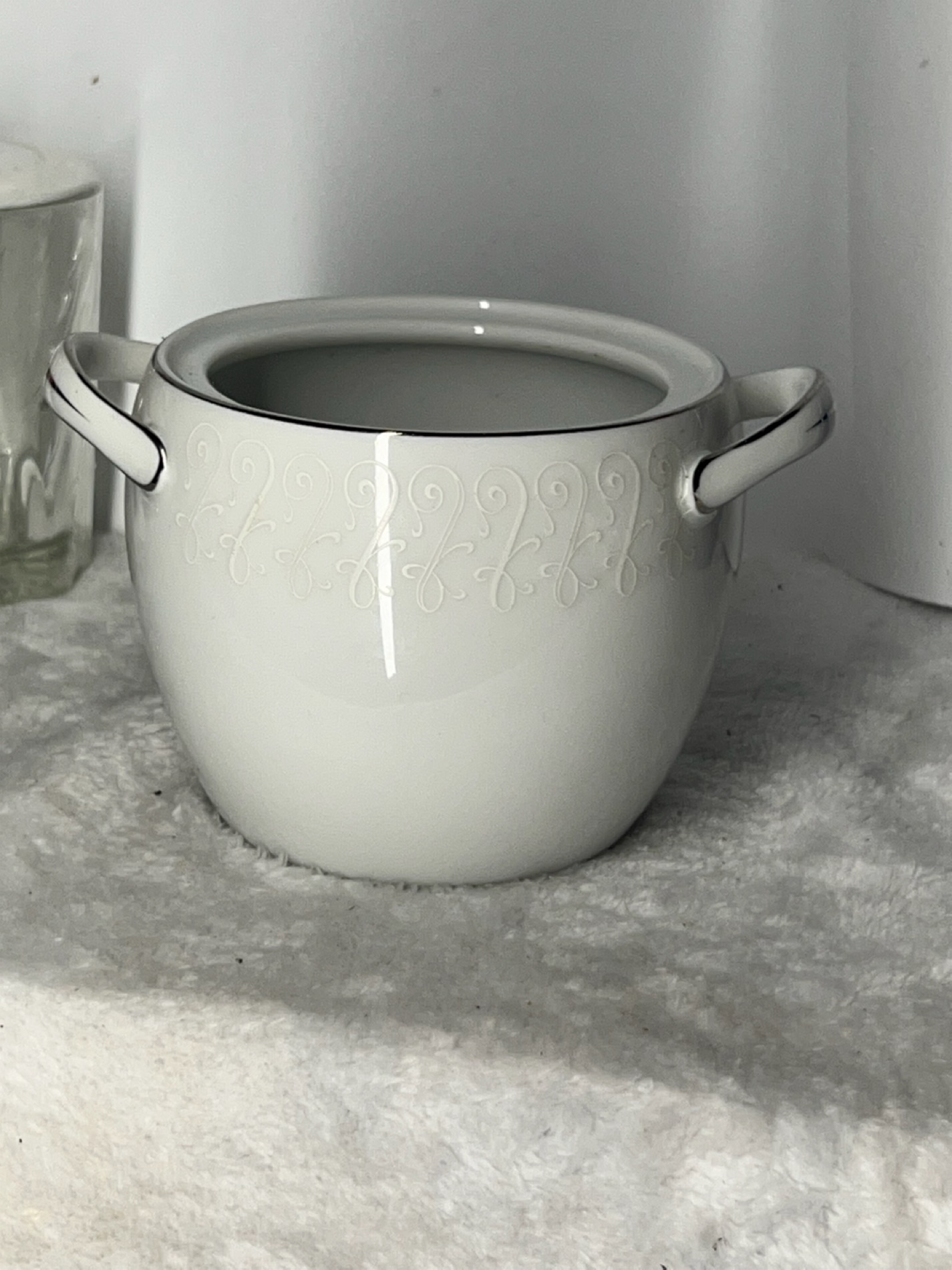 White Ceramic Soup Tureen with Embossed Design