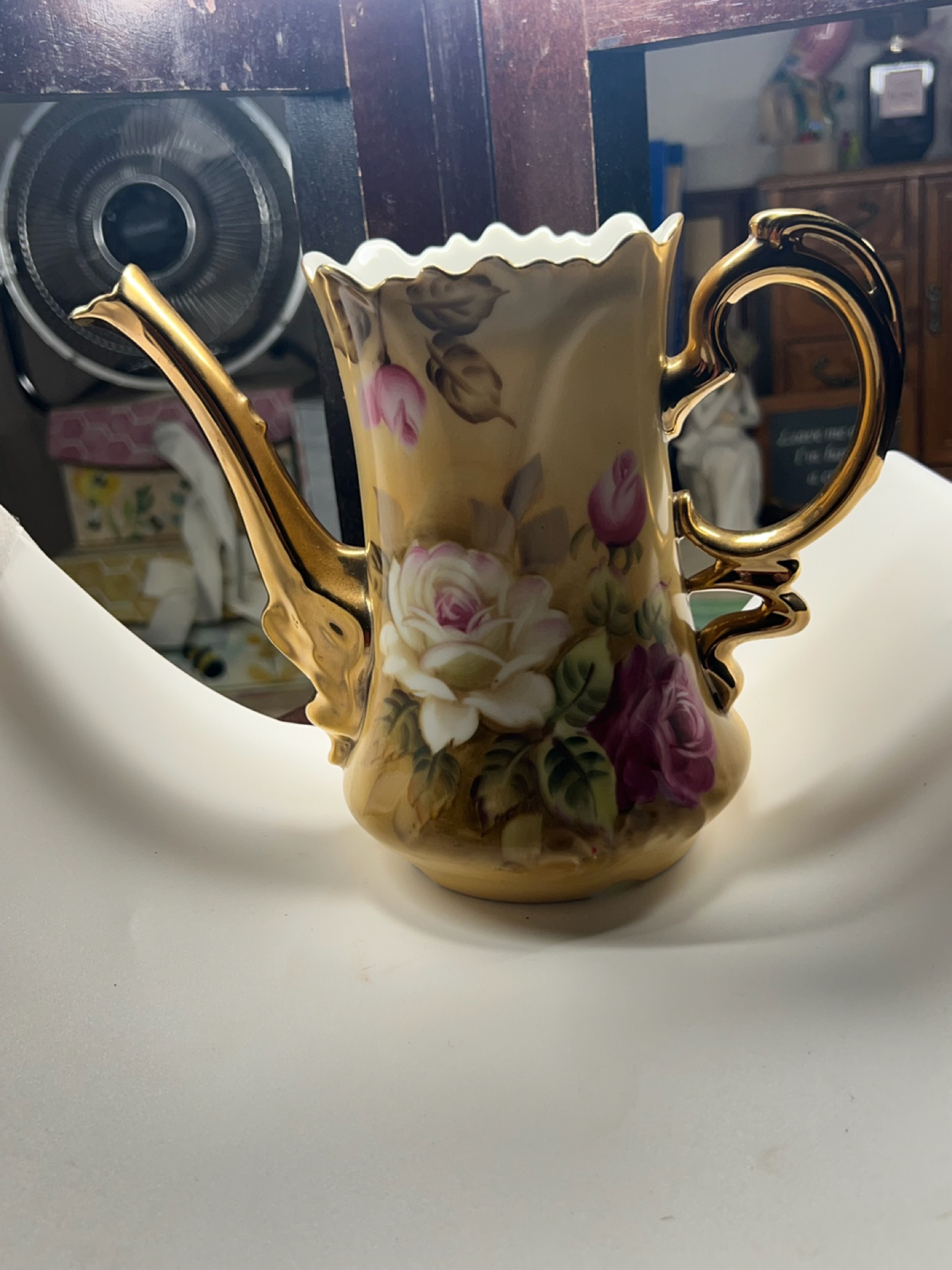 Floral Porcelain Teapot with Gold Trim