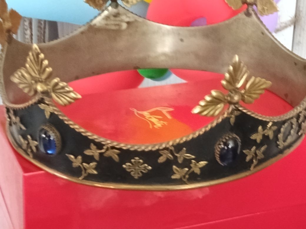 Gold-Tone Decorative Crown with Blue Jewel Accents