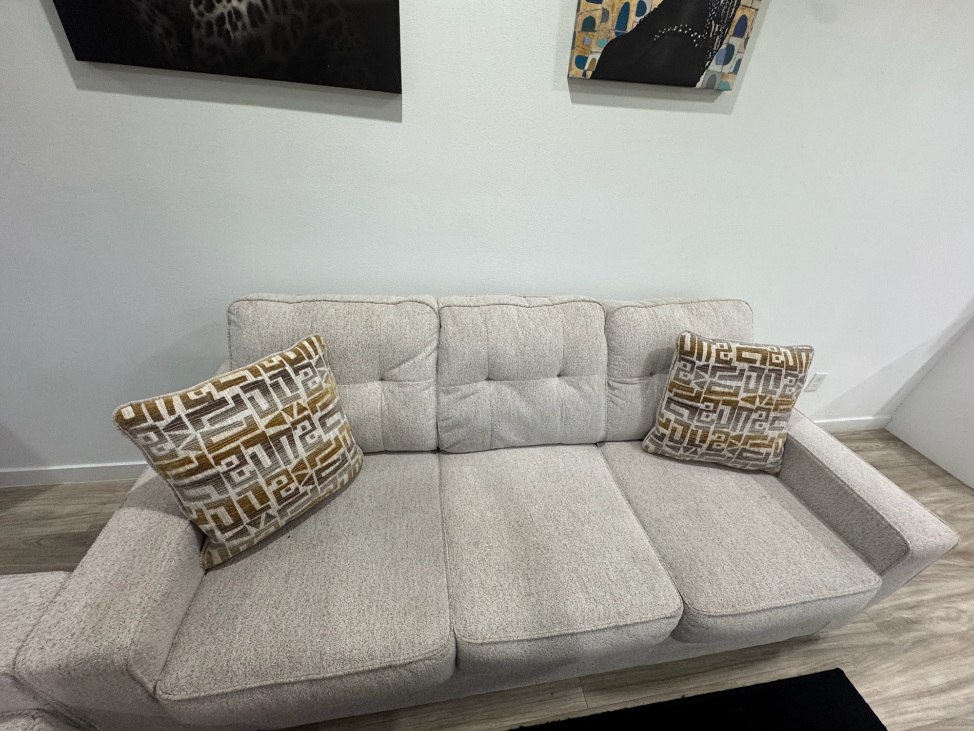 Modern Beige Fabric Sofa Set with Cushions photo