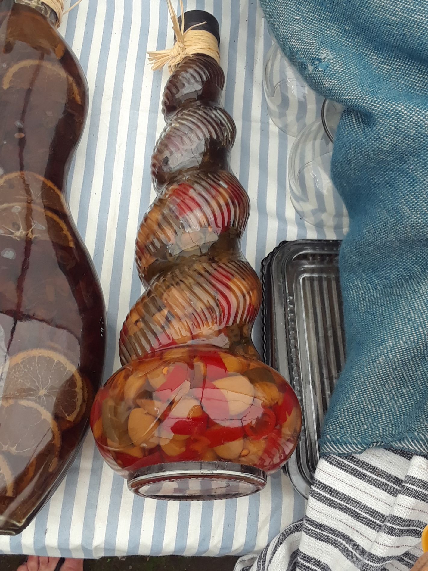 Spiral Glass Decorative Bottle with Infused Fruits