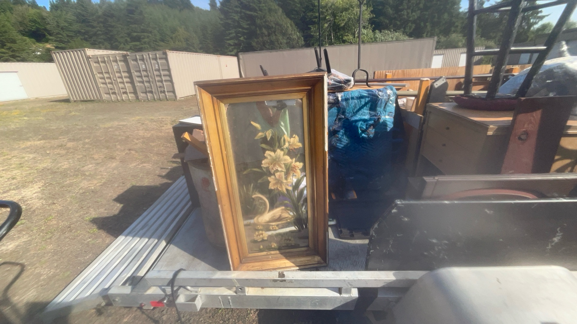 Framed Floral and Swan Artwork