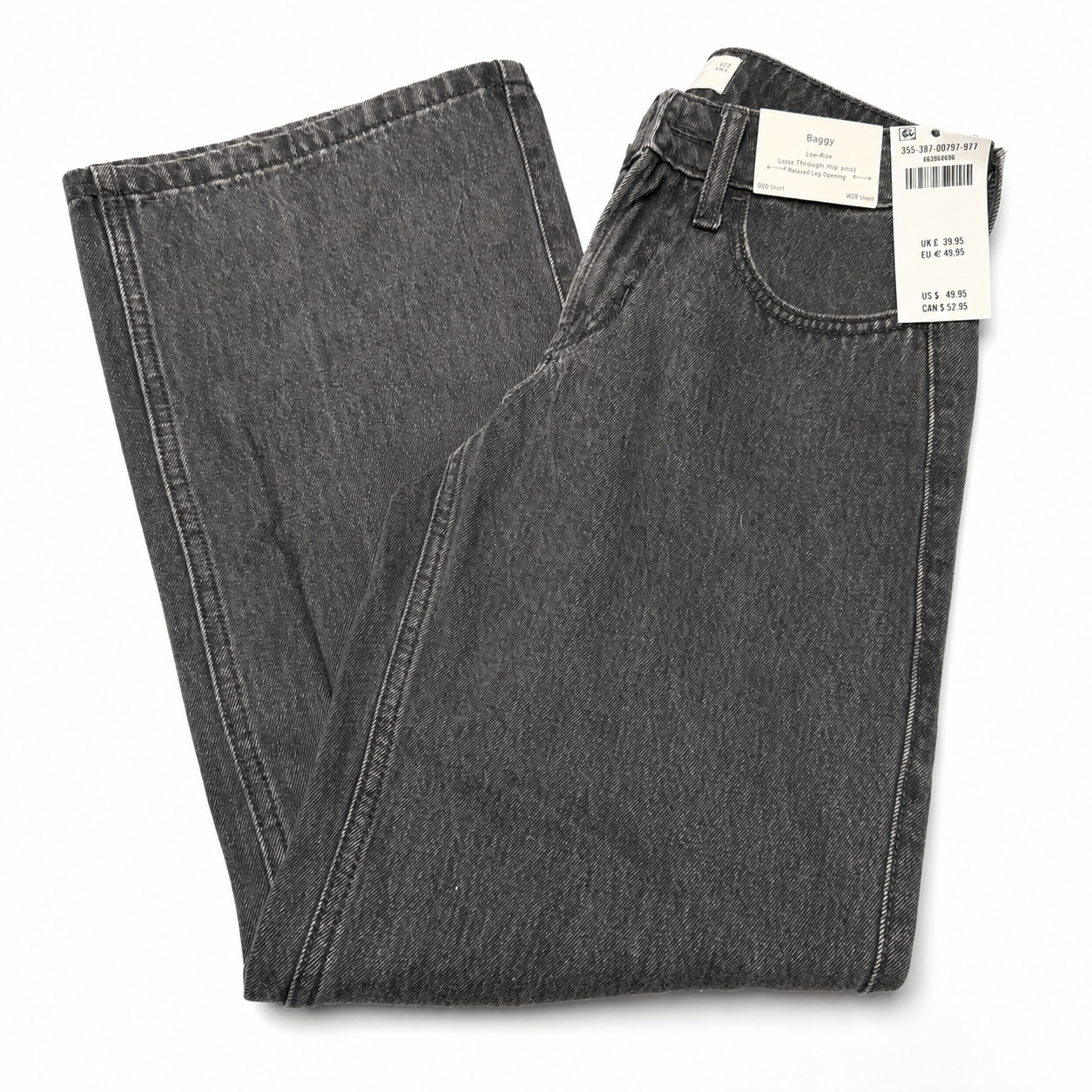 Abercrombie & Fitch Baggy Low-Rise Jeans - Gray, Size 000 Short