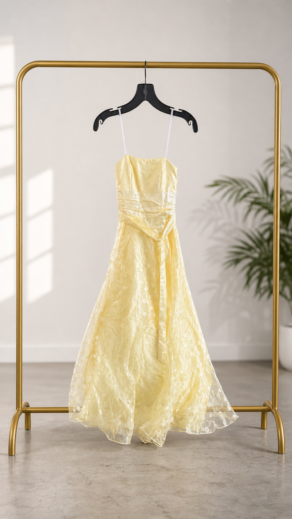 Elegant Yellow Spaghetti Strap Gown