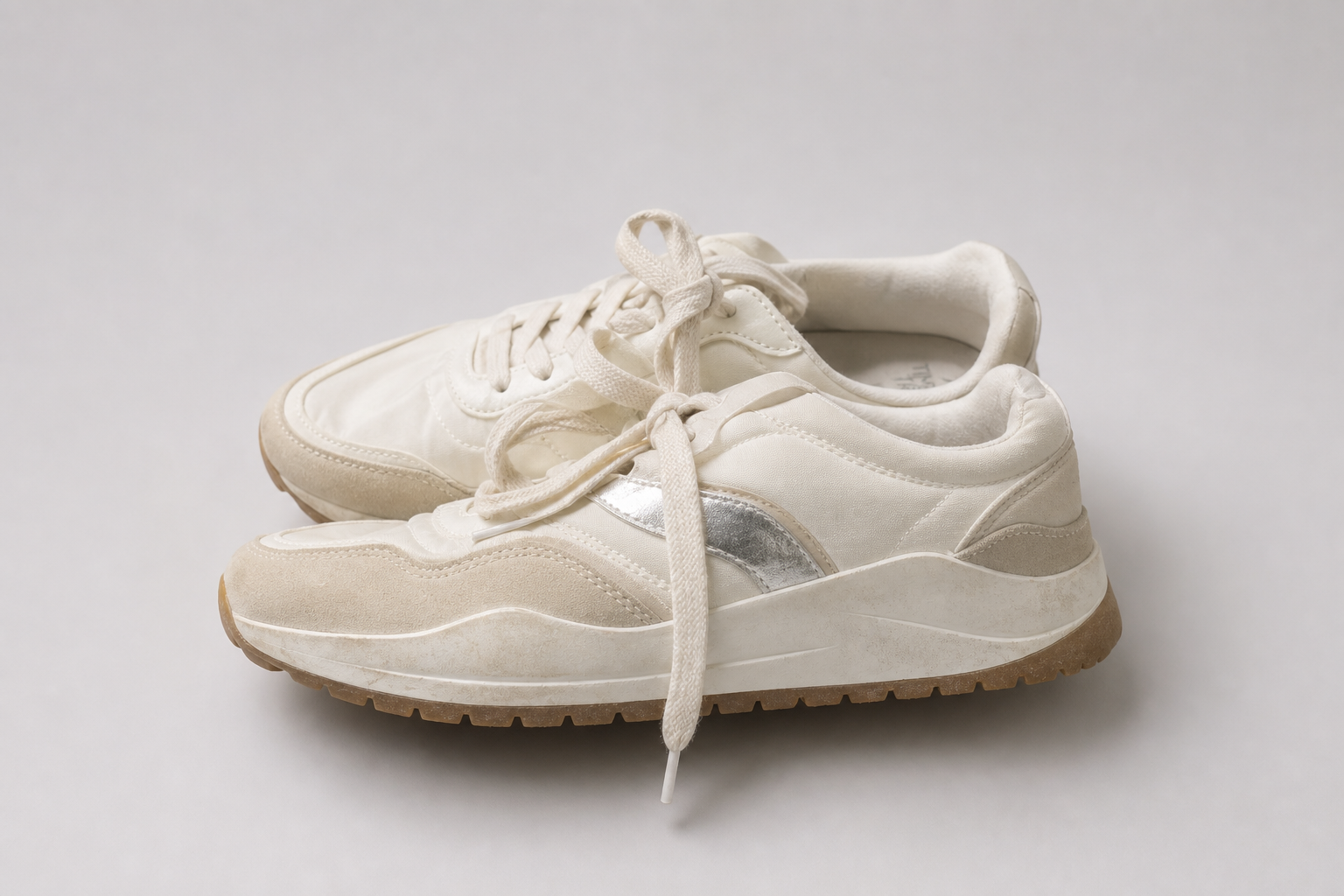 White and Silver Sneakers