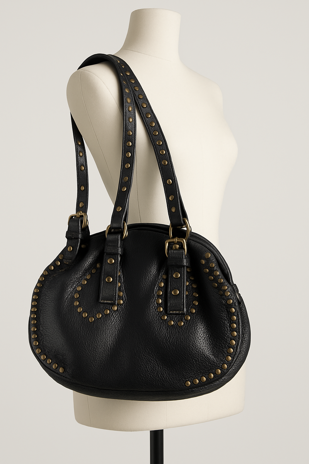 Studded Black Leather Satchel