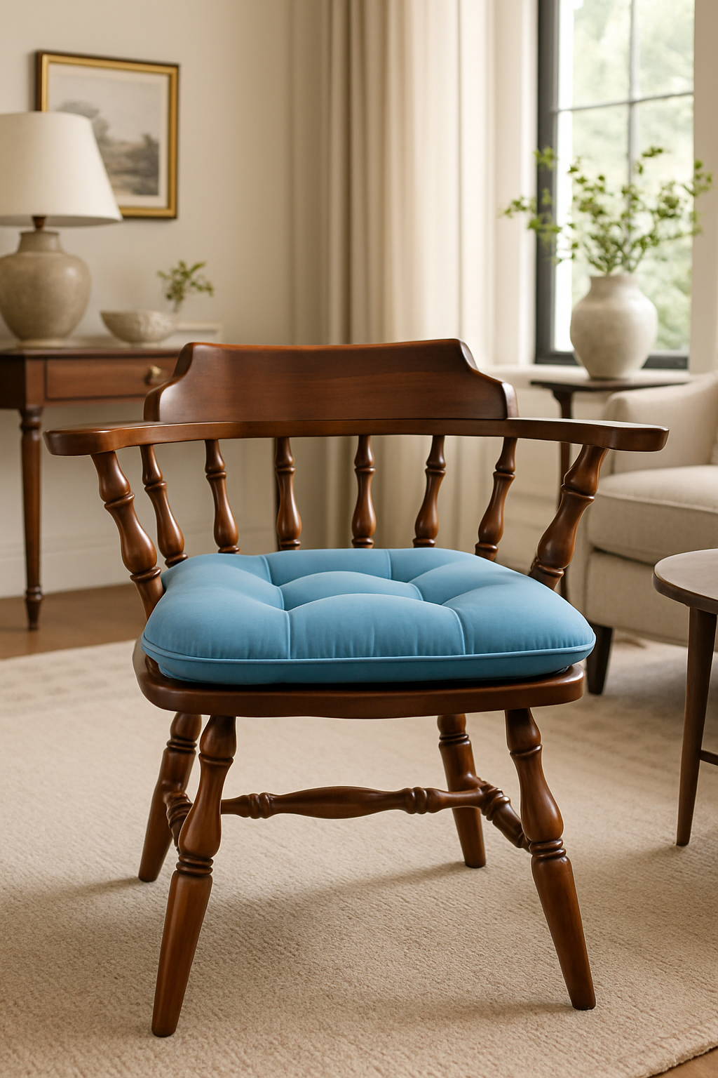 Wooden Spindle Armchair with Cushion