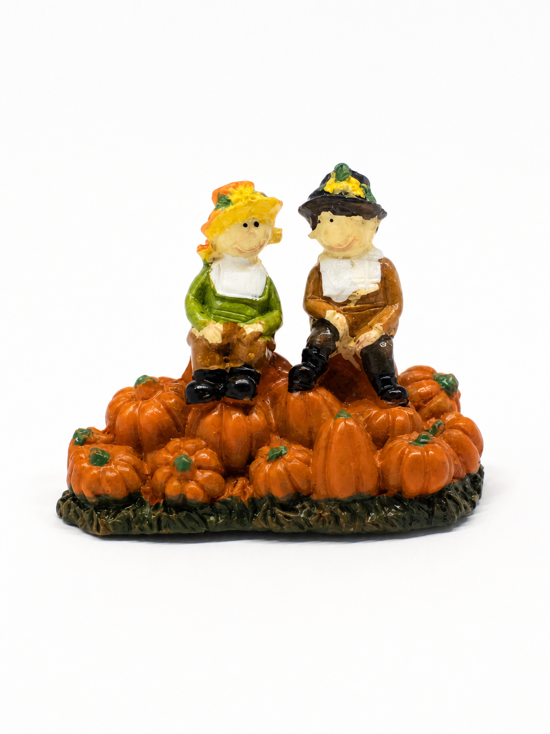 Charming Autumn Figurine with Children and Pumpkins