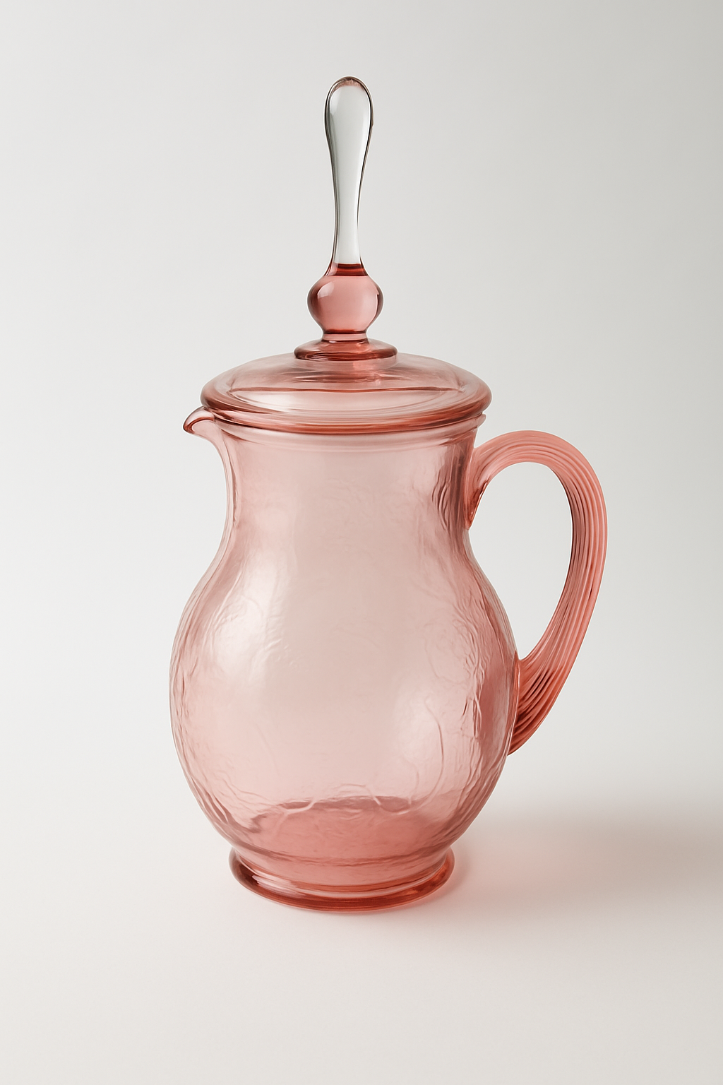 Vintage Pink Glass Pitcher with Lid