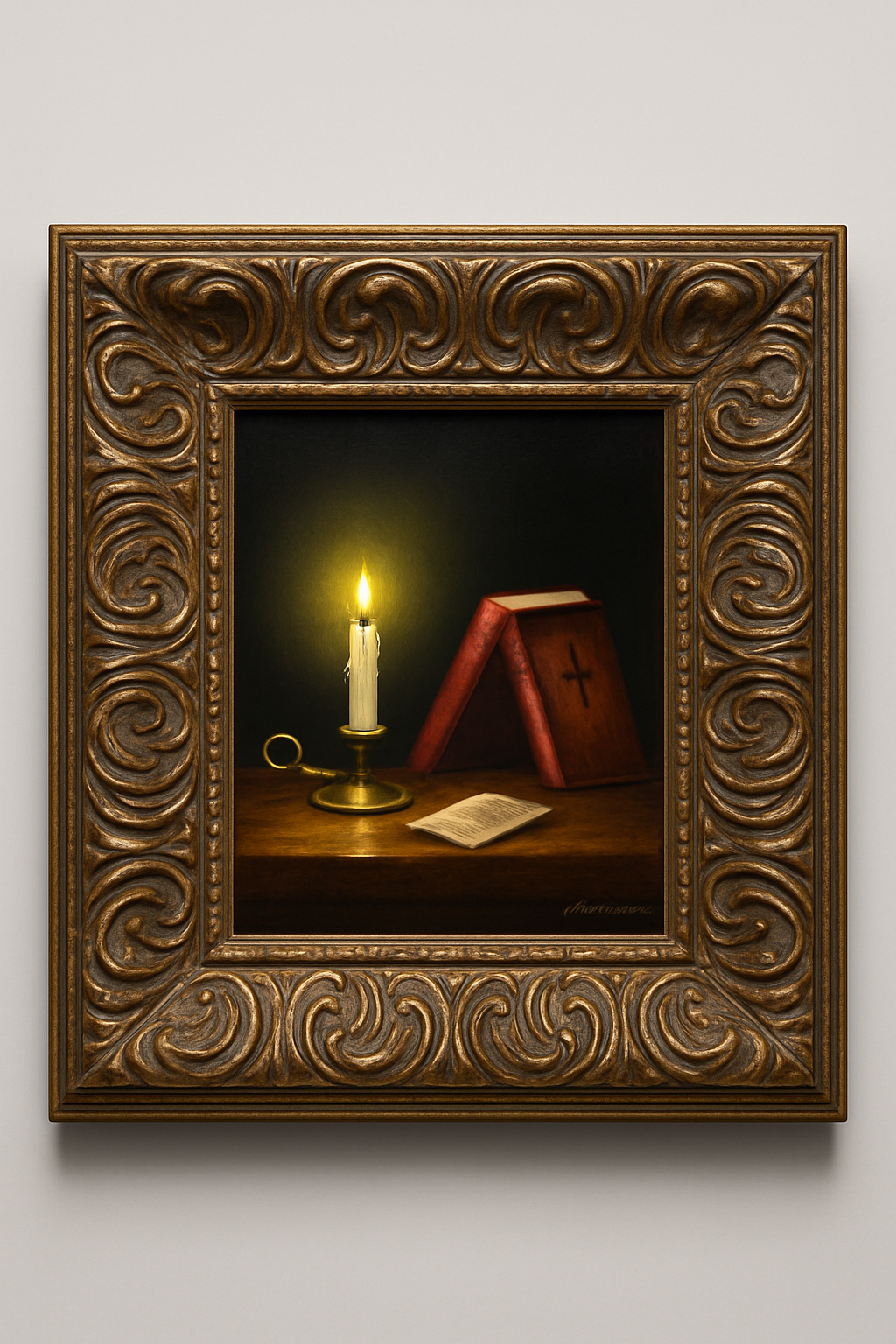 Framed Candlelight Still Life Painting
