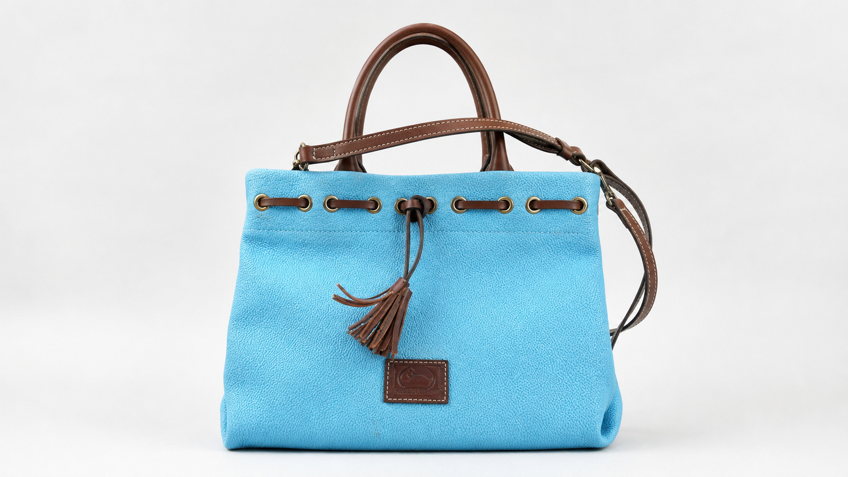 Blue Leather Handbag with Tassel