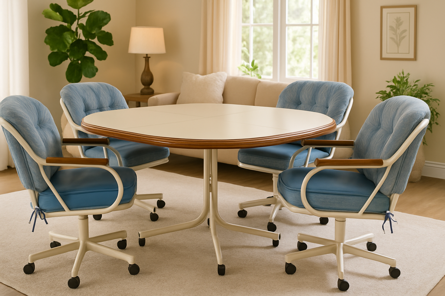 Dining Table Set with Rolling Chairs