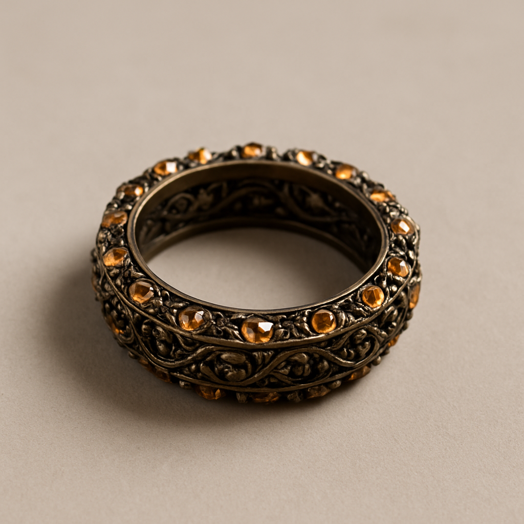 Vintage Floral Pattern Jewelry Box with Rhinestone Bangle