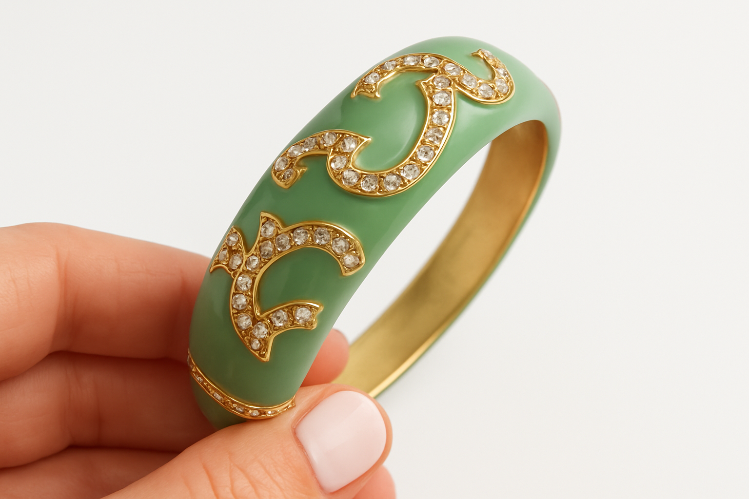 Elegant Green Gold-Accent Bangle Bracelet
