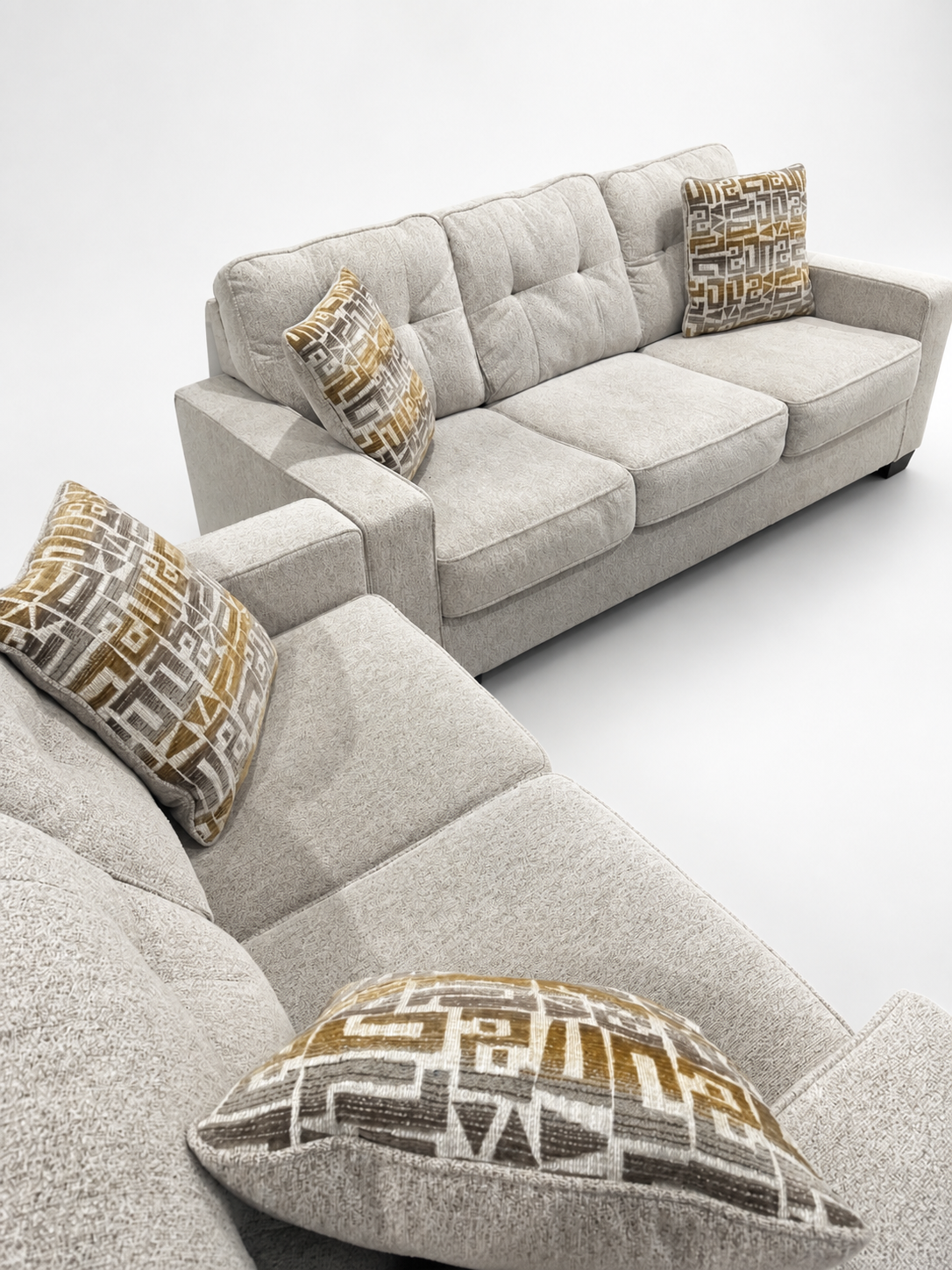 Modern Beige Fabric Sofa Set with Cushions