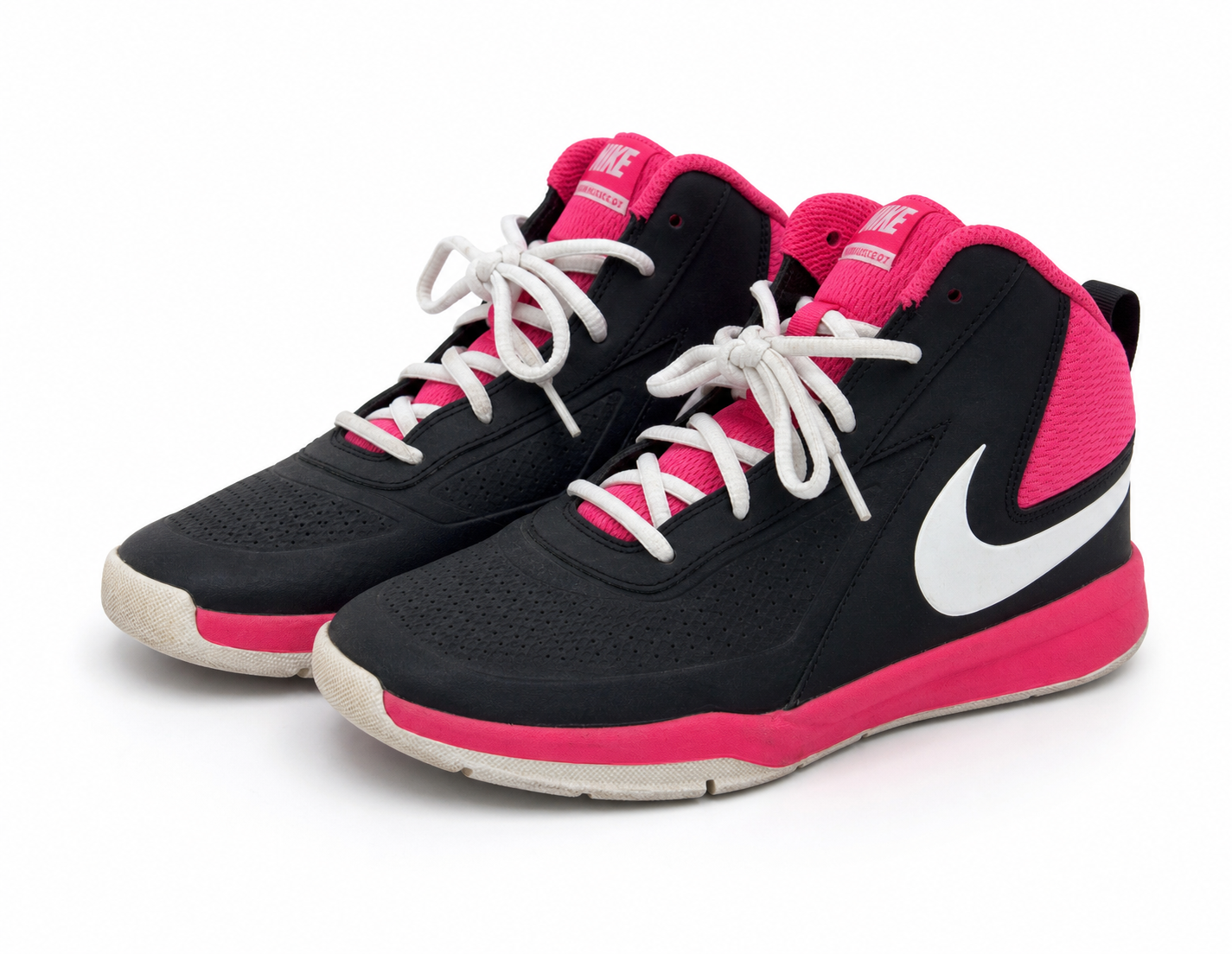 Nike High-Top Athletic Sneakers - Black/Pink, Size 7Y