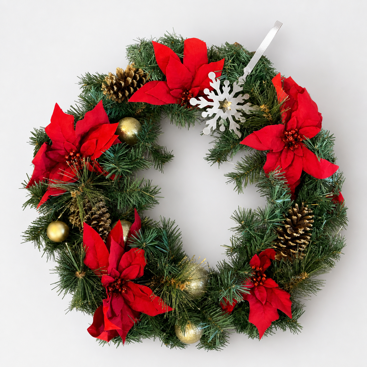Holiday Poinsettia and Pinecone Wreath